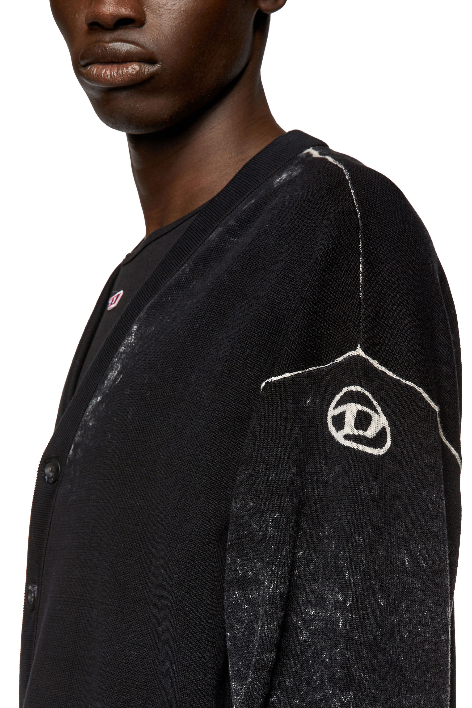 Diesel - K-LARENCE-CARDIGAN-B, Male's Reverse-print cotton cardigan in Black - 4