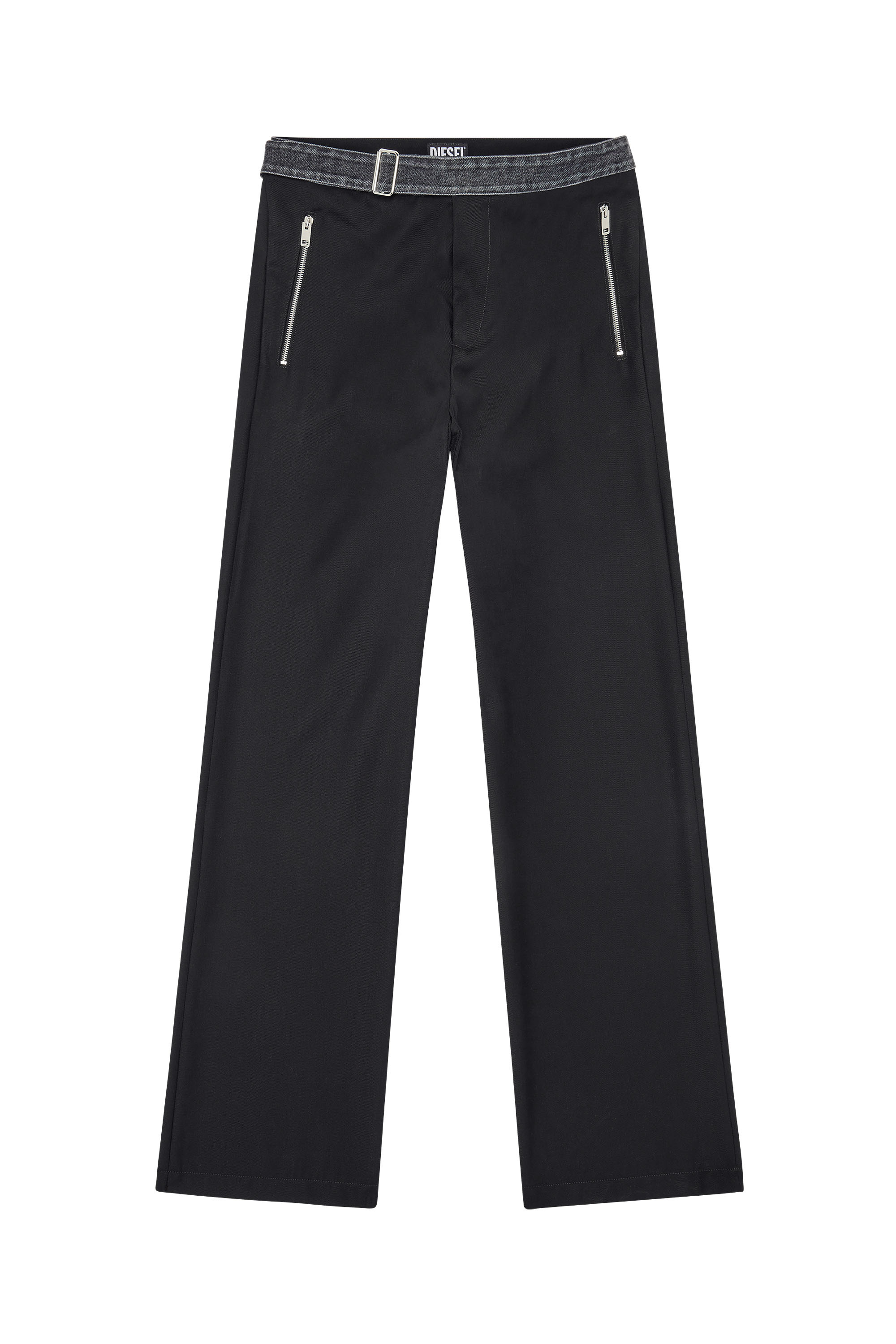 Diesel - P-GOLD-A, Man's Wool pants with denim waistband in Black - 2