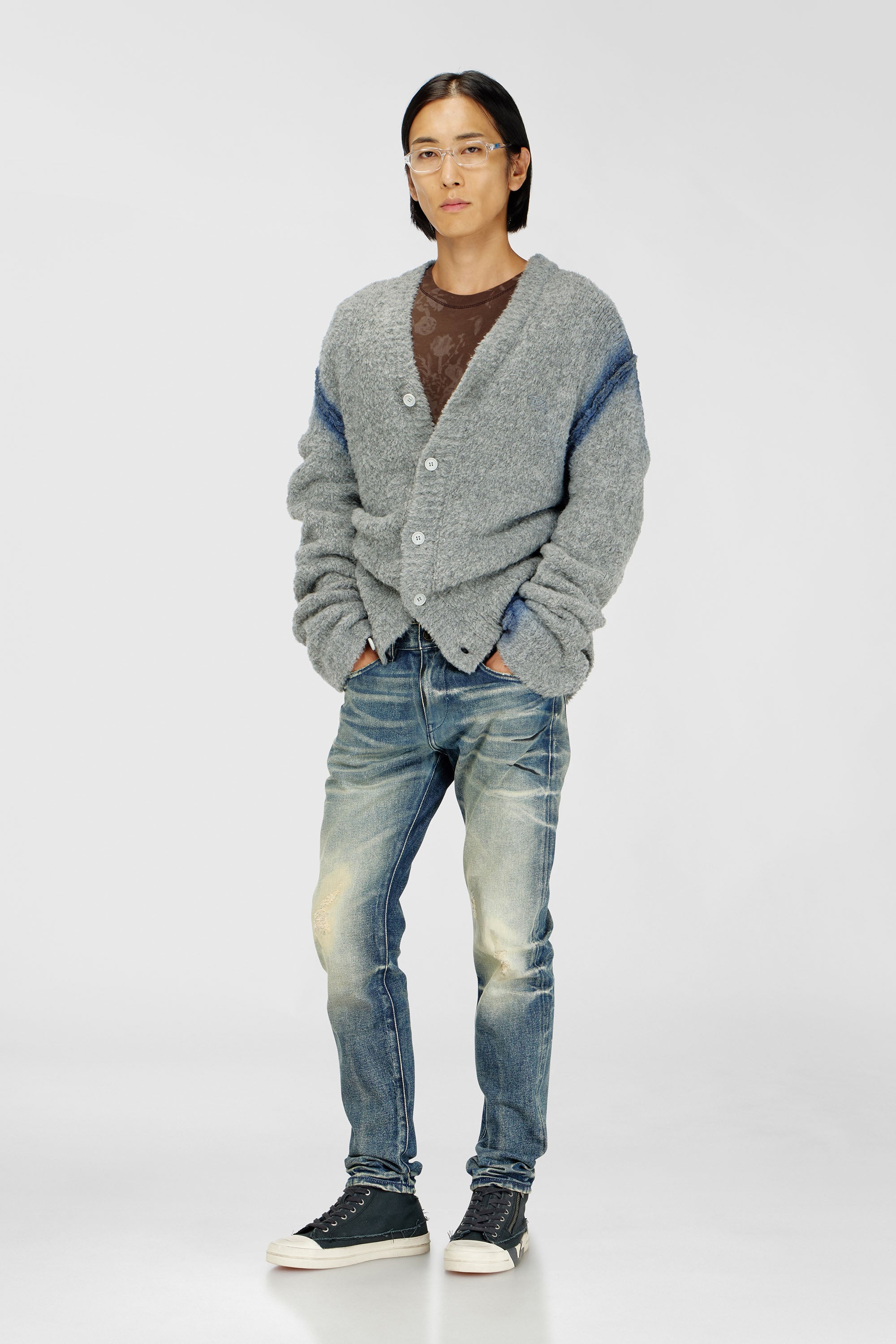 Diesel - K-REMO, Male's Alpaca-blend cardigan with spray-dyed seams in Light Grey - 2