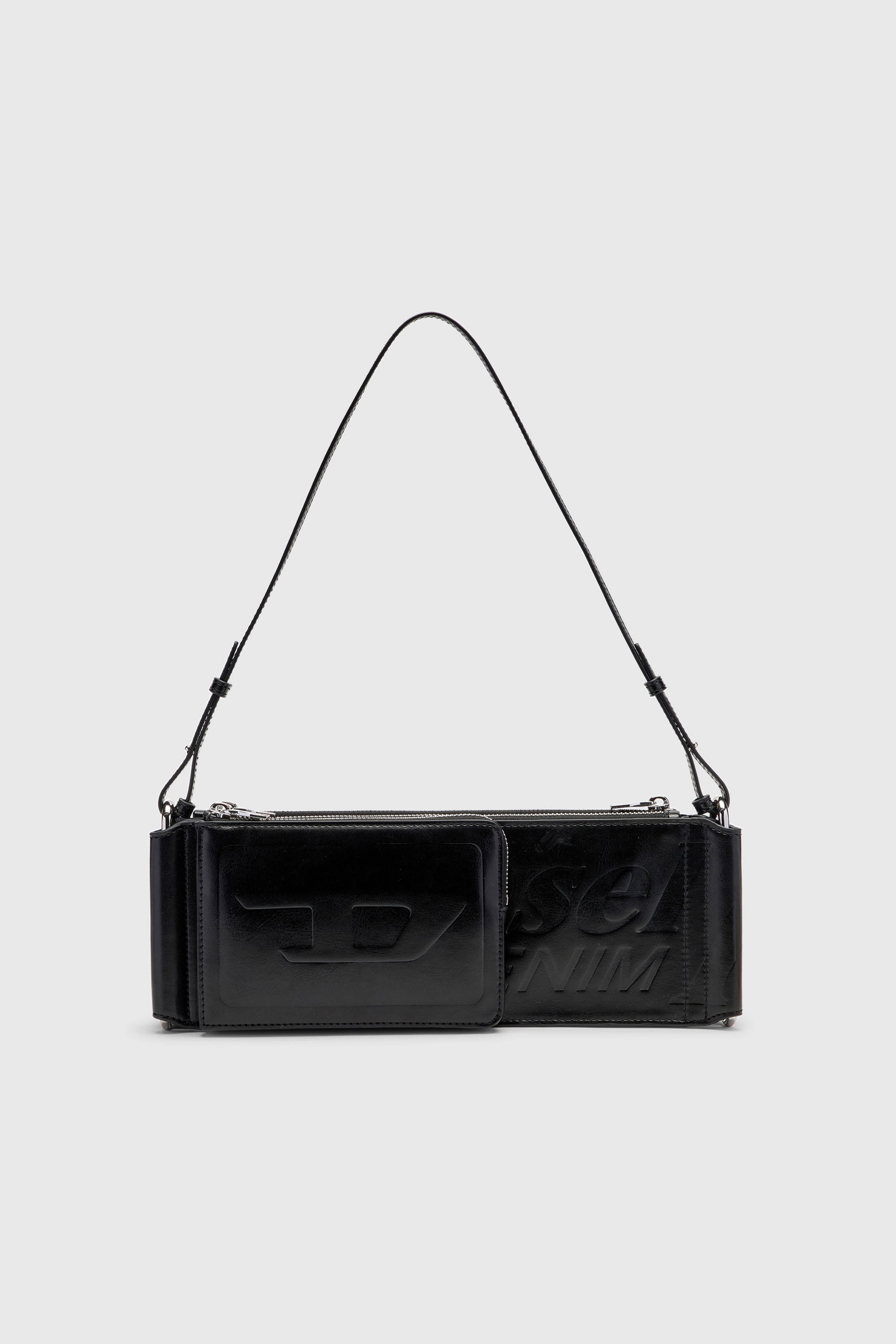 Diesel - FLAG-D SHOULDER BAG X, Flag-D-Bandolera modular con logo en relieve y lavado oscuro Unisex in Negro - 2