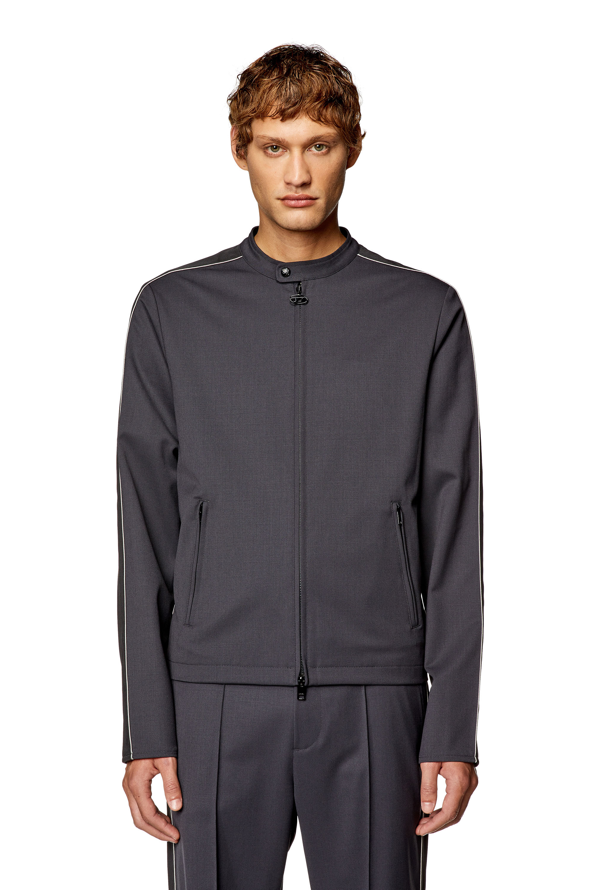 Diesel - J-DEVLIN, Man's Biker jacket in cool wool and tech jersey in Black/Grey - 6