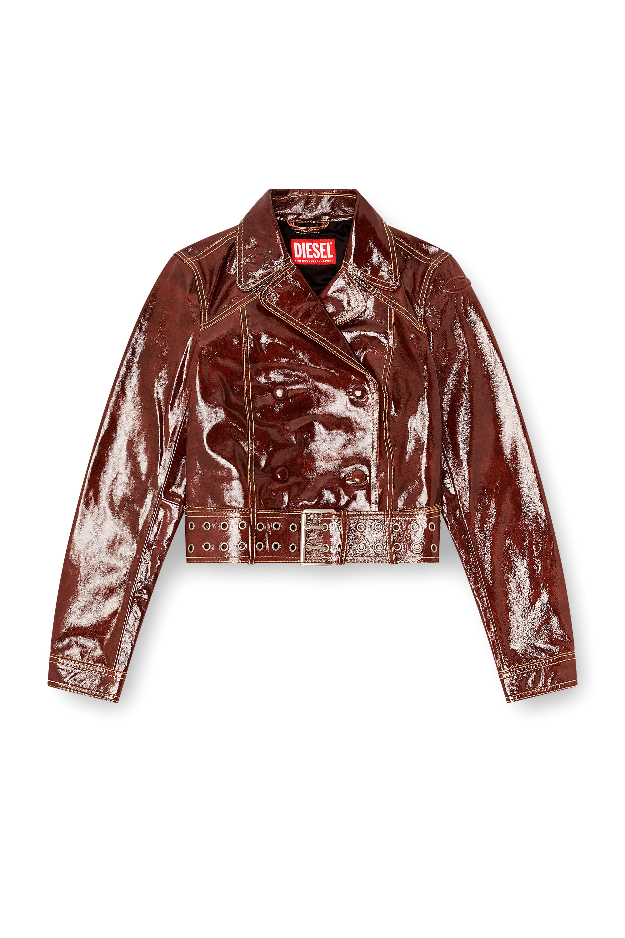 Diesel - L-EGEND, Female's Patent-leather jacket with large belt in null - 3