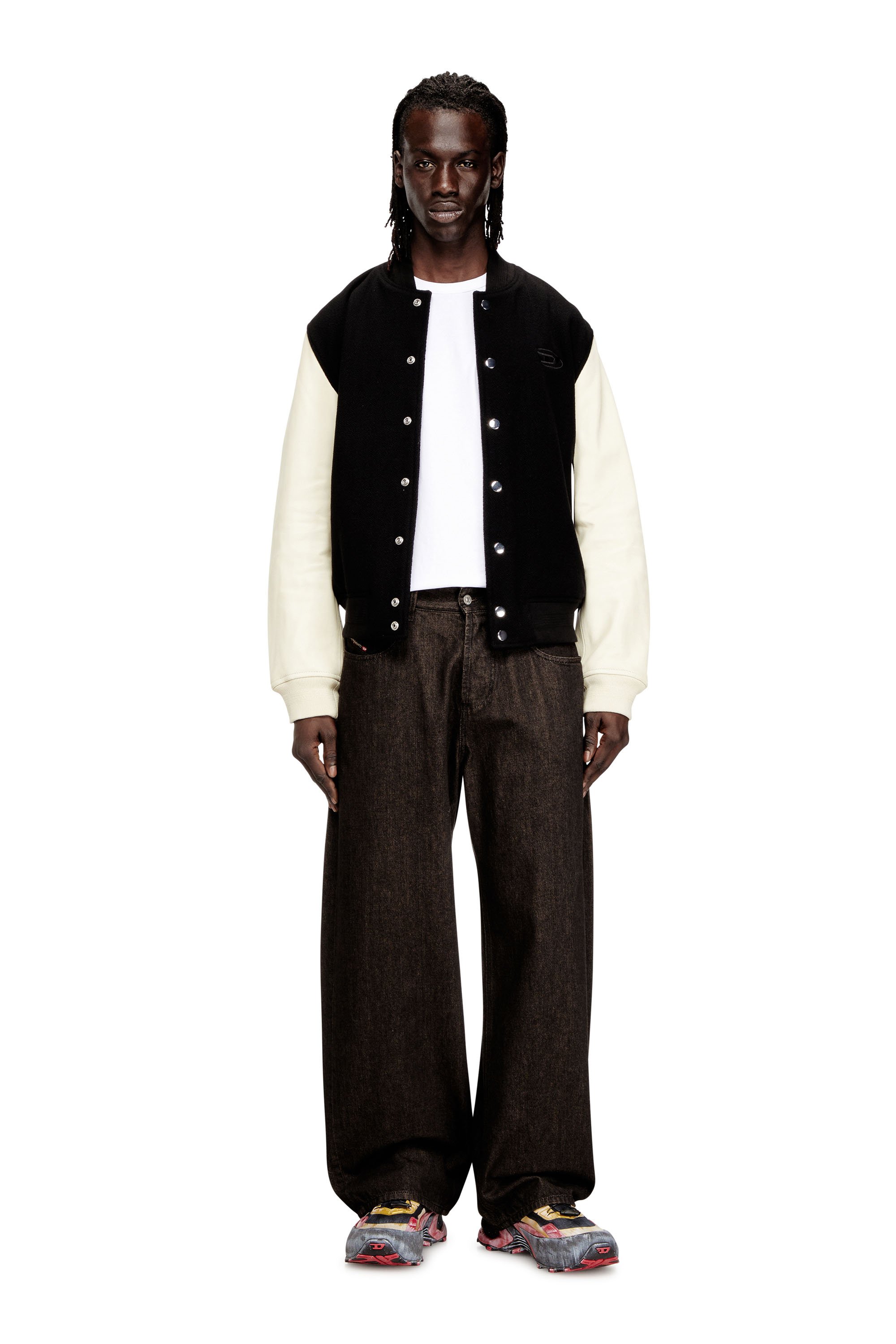 Diesel - L-ARRY-WRD, Chaqueta bomber en mezcla de lana y cuero Hombre in ToBeDefined - 2
