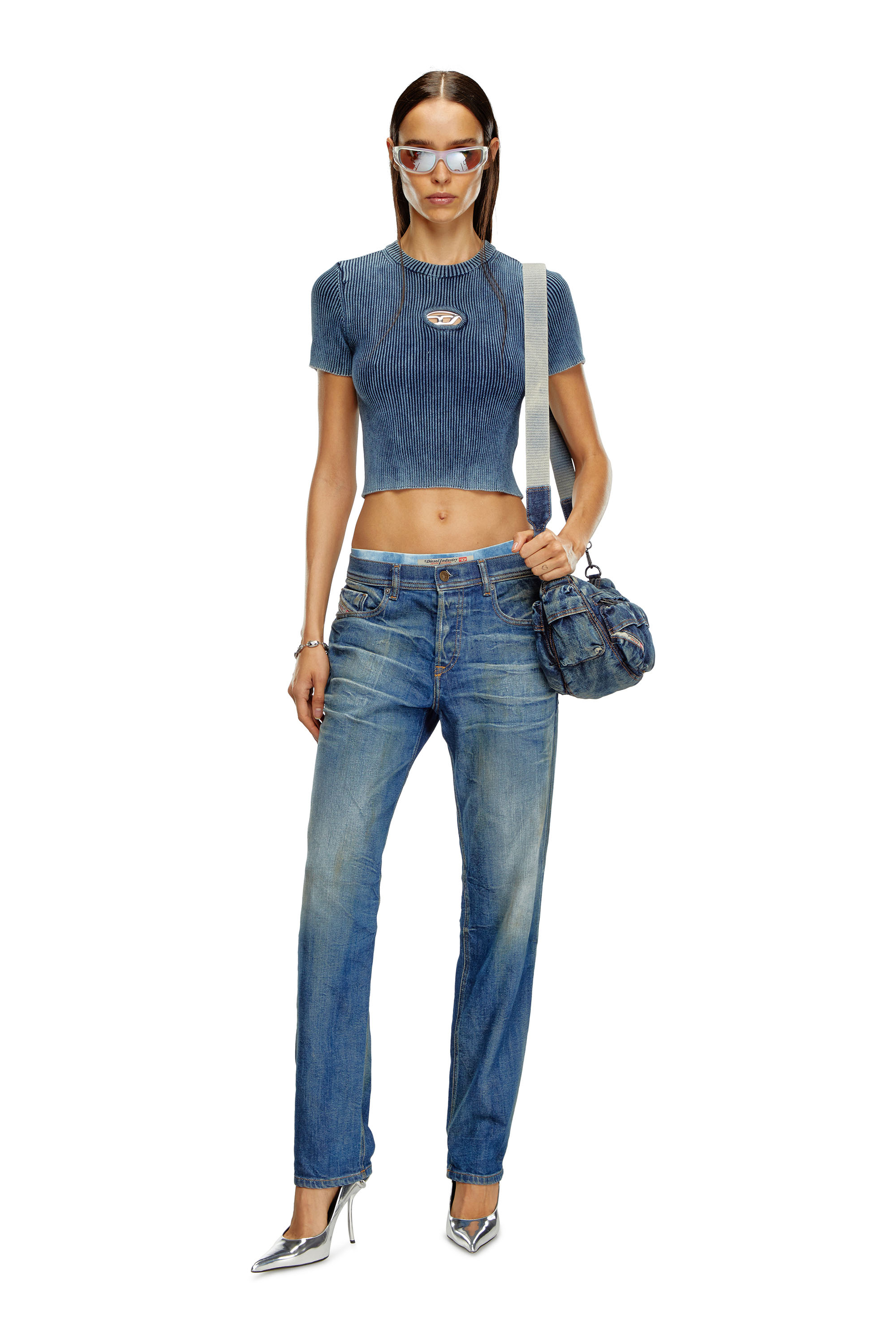 Diesel - M-ANCHOR-A-SS, Top recortado tejido con efecto de denim Mujer in Azul marino - 2