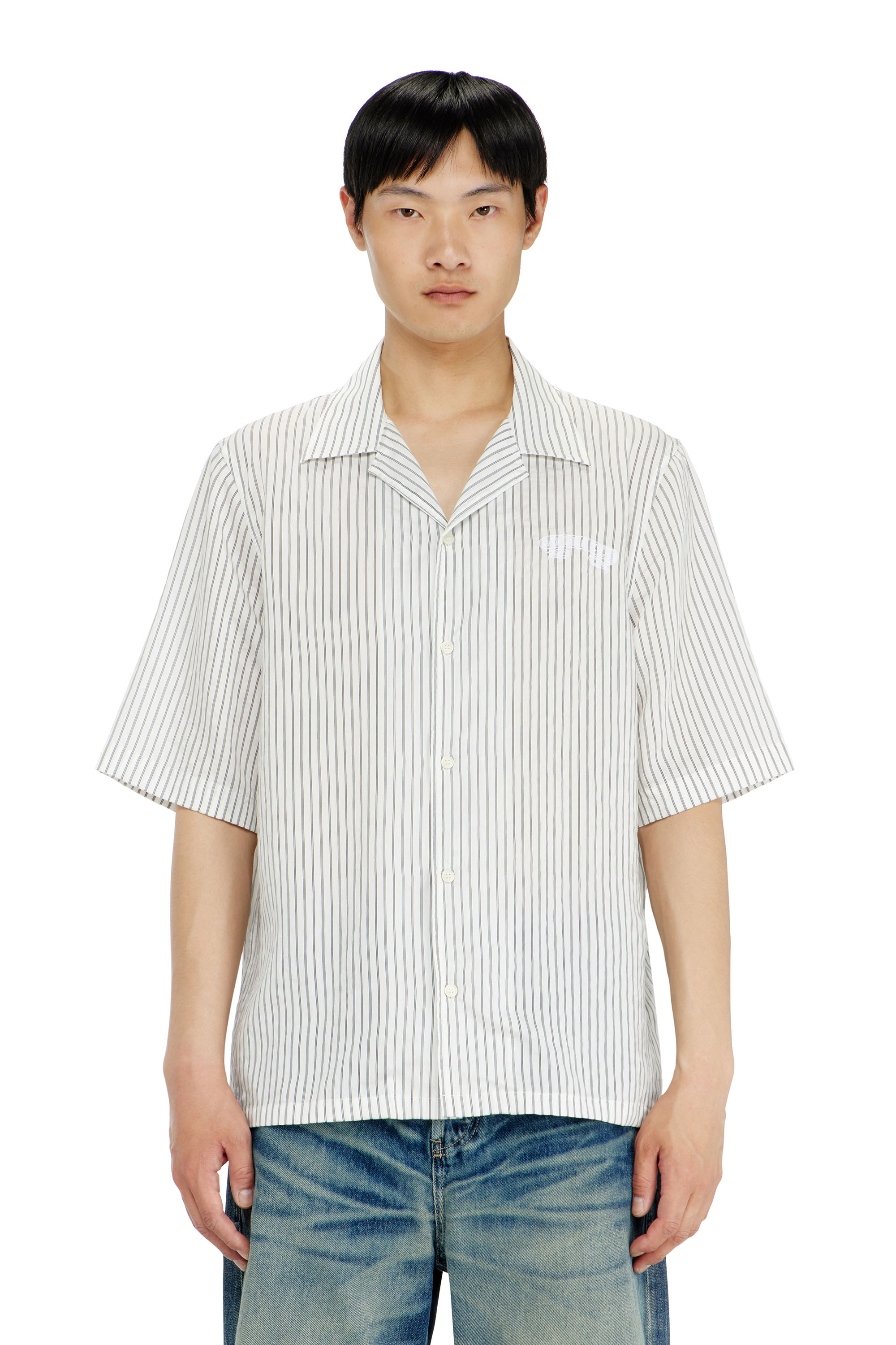 Diesel - S-MAC-EFBV, Male's Half-sleeve shirt in pinstripe modal in White/Grey - 3
