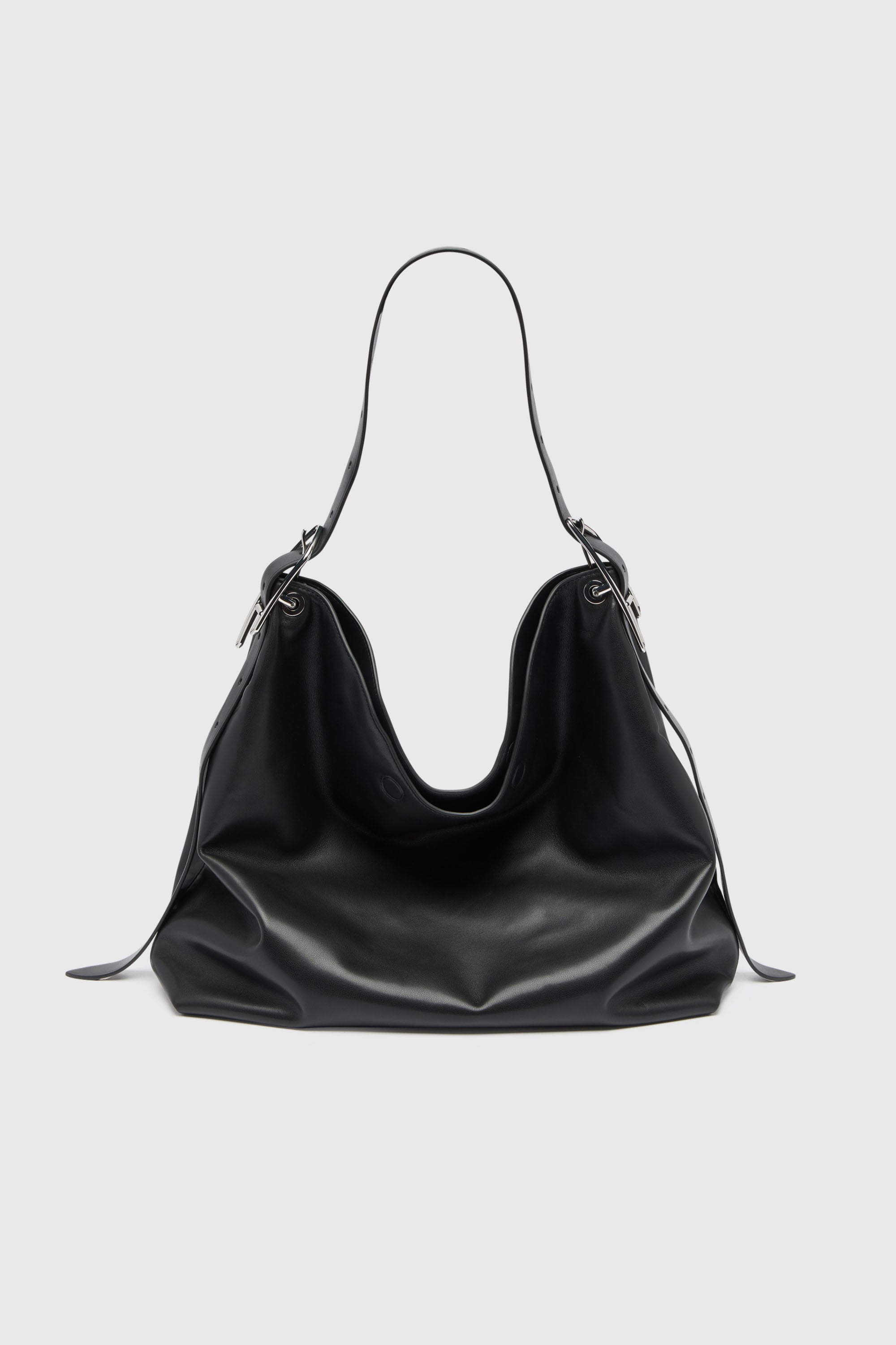 Diesel - D-LINE HOBO L, Woman's D-Line Slouchy Leather Shoulder Bag in Black - 2