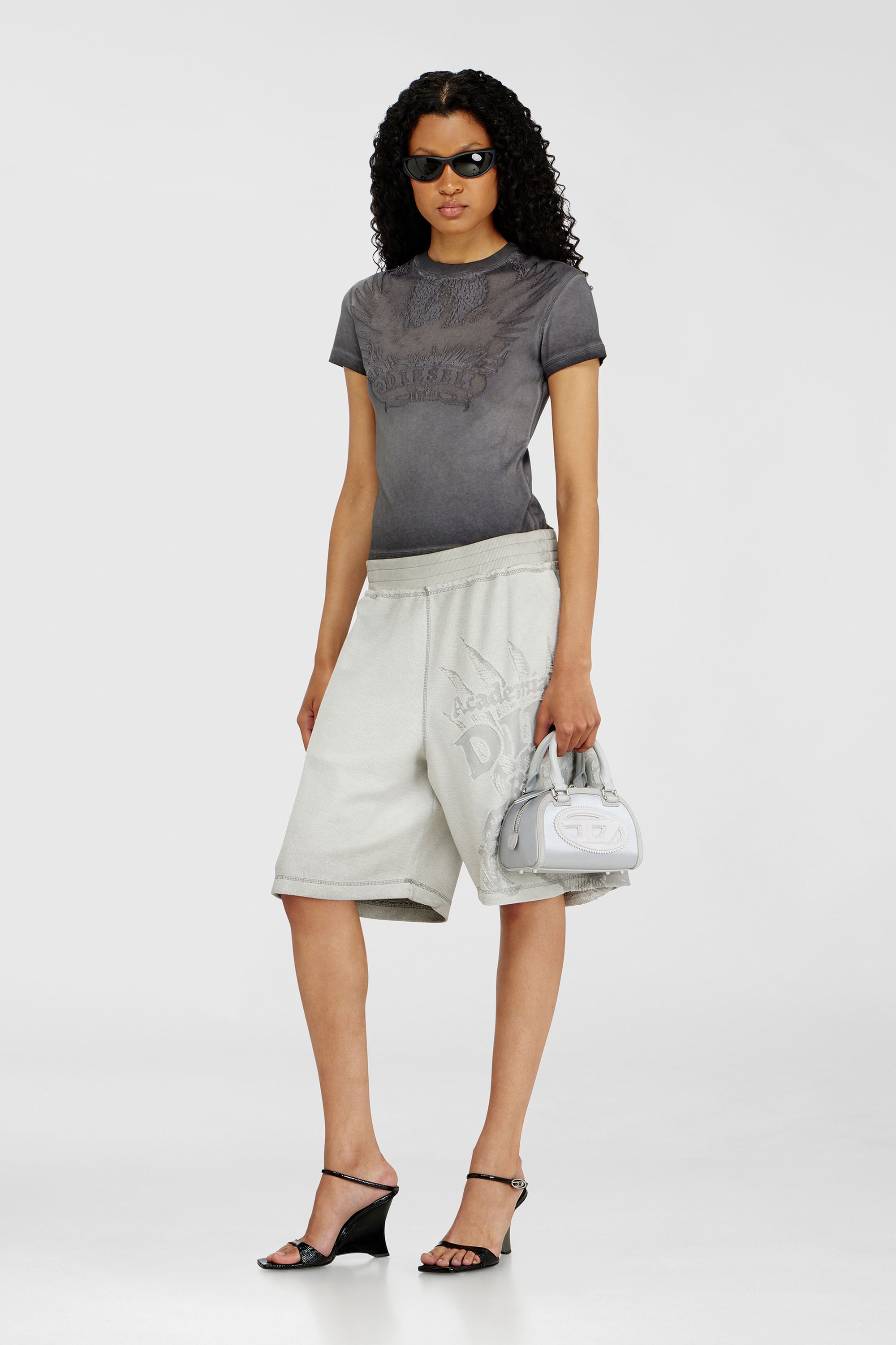 Diesel - 1DR DOME CROSSBODY, Woman's 1DR Dome - Small bowling bag in satin and suede in Silver - 2