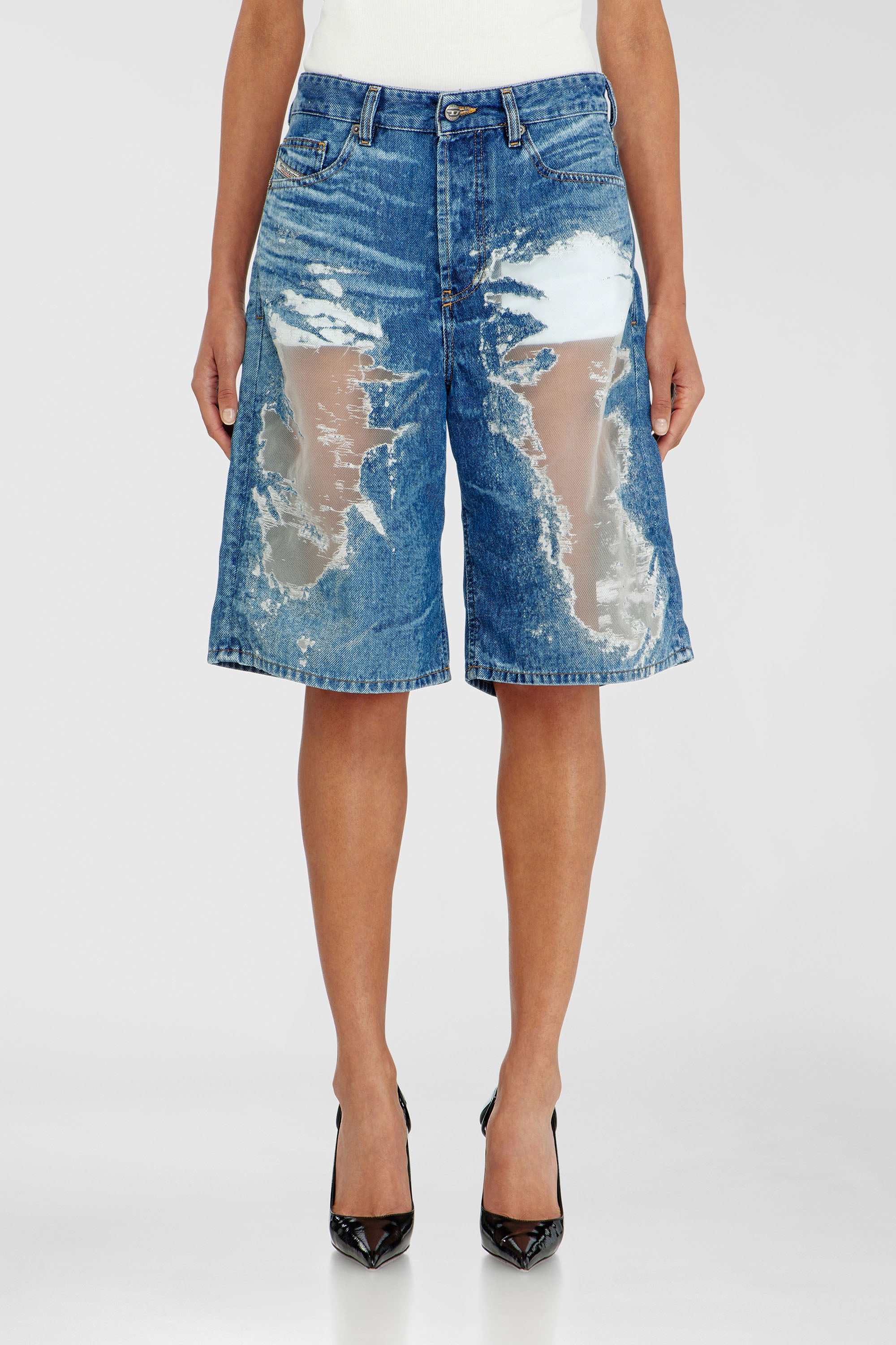 Diesel - PR-DE-SIRE-SHORT, Unisex's Shorts in devor&eacute; denim in Medium Blue - 2
