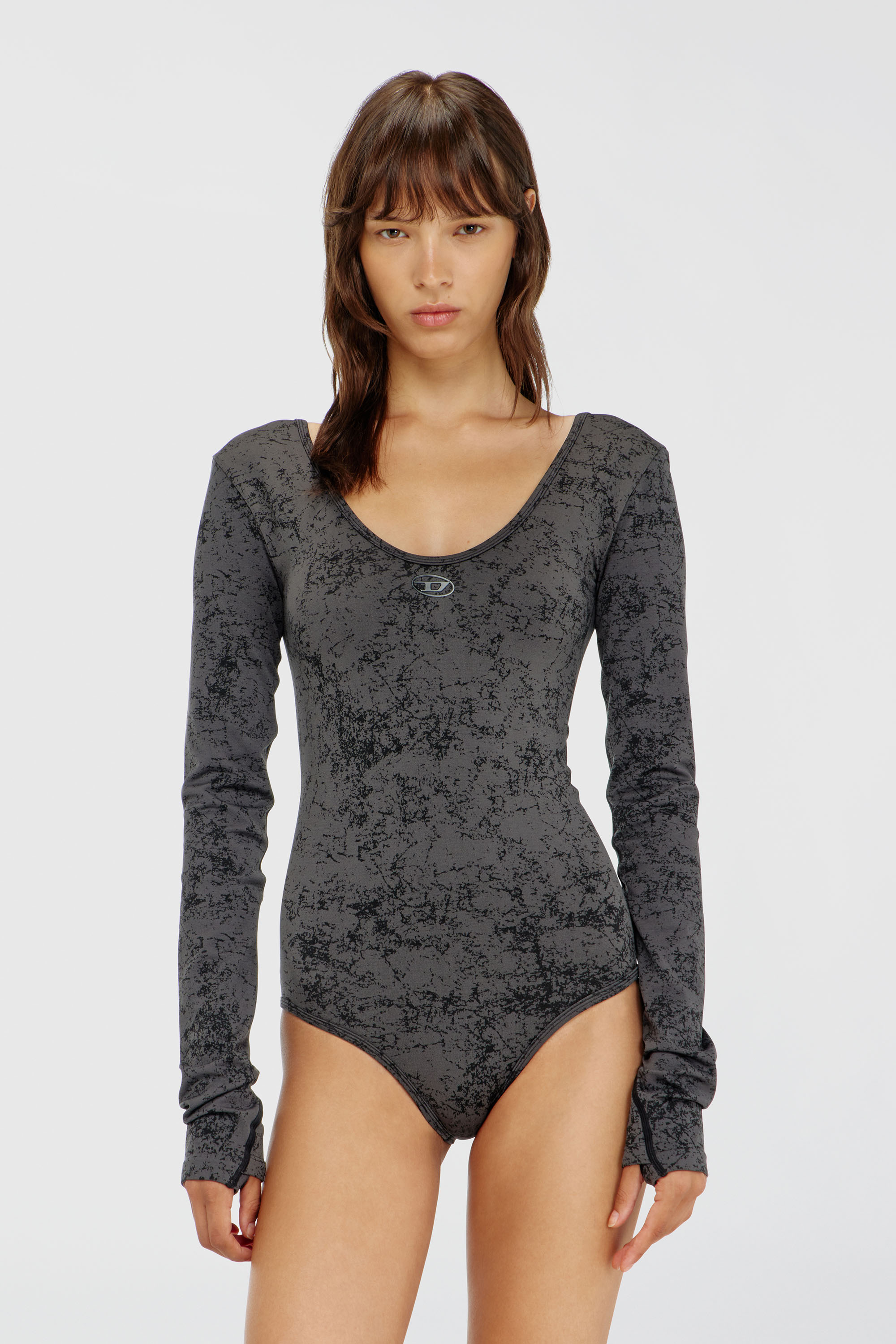 Diesel - IONNA-UTLT, Body de espalda abierta con print utilitario Mujer in Negro - 1