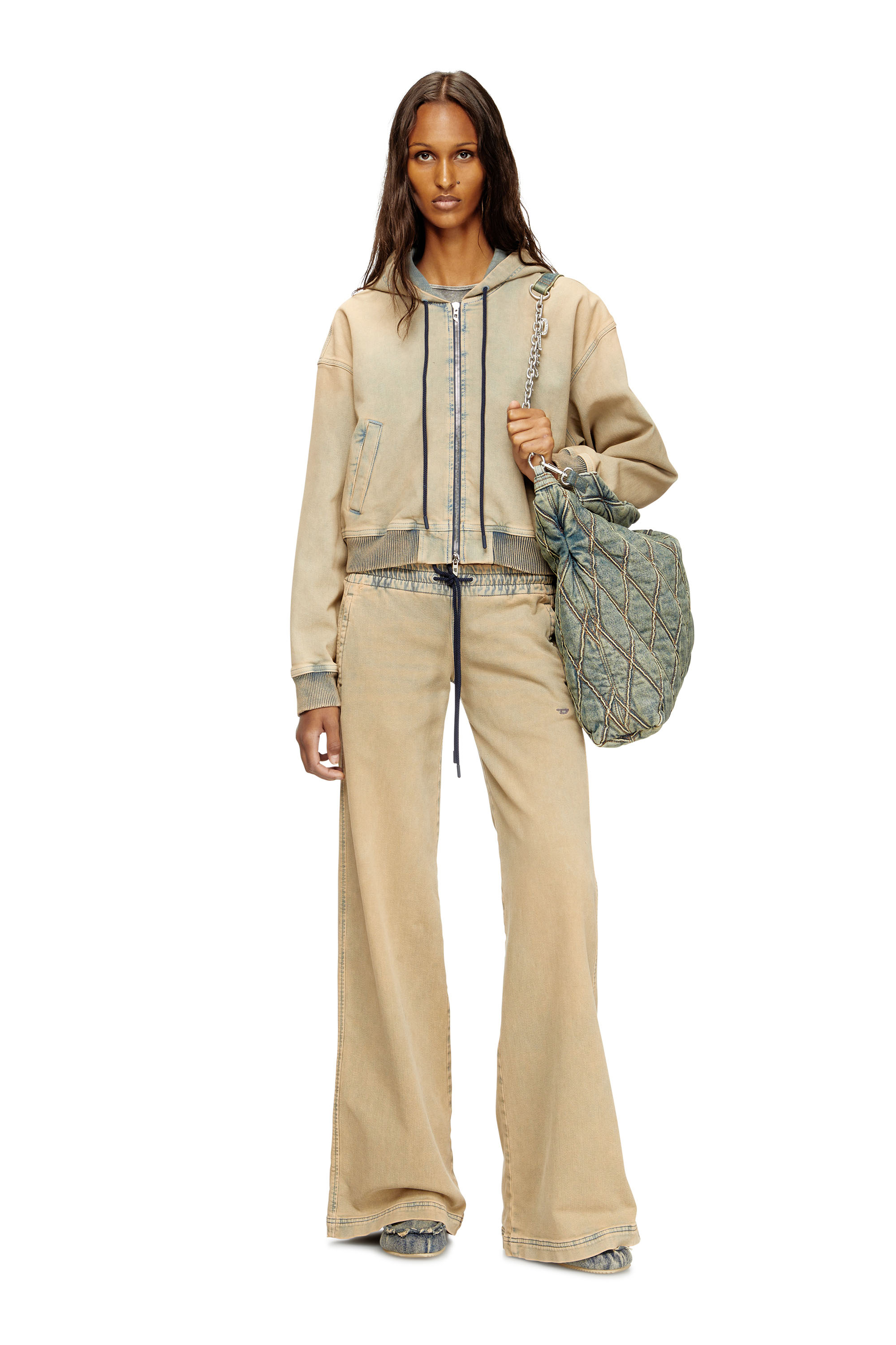 Diesel - DE-GIRI-CROP JOGG, Female's Zipped hoodie in coloured JoggJeans in Beige/Blue - 2