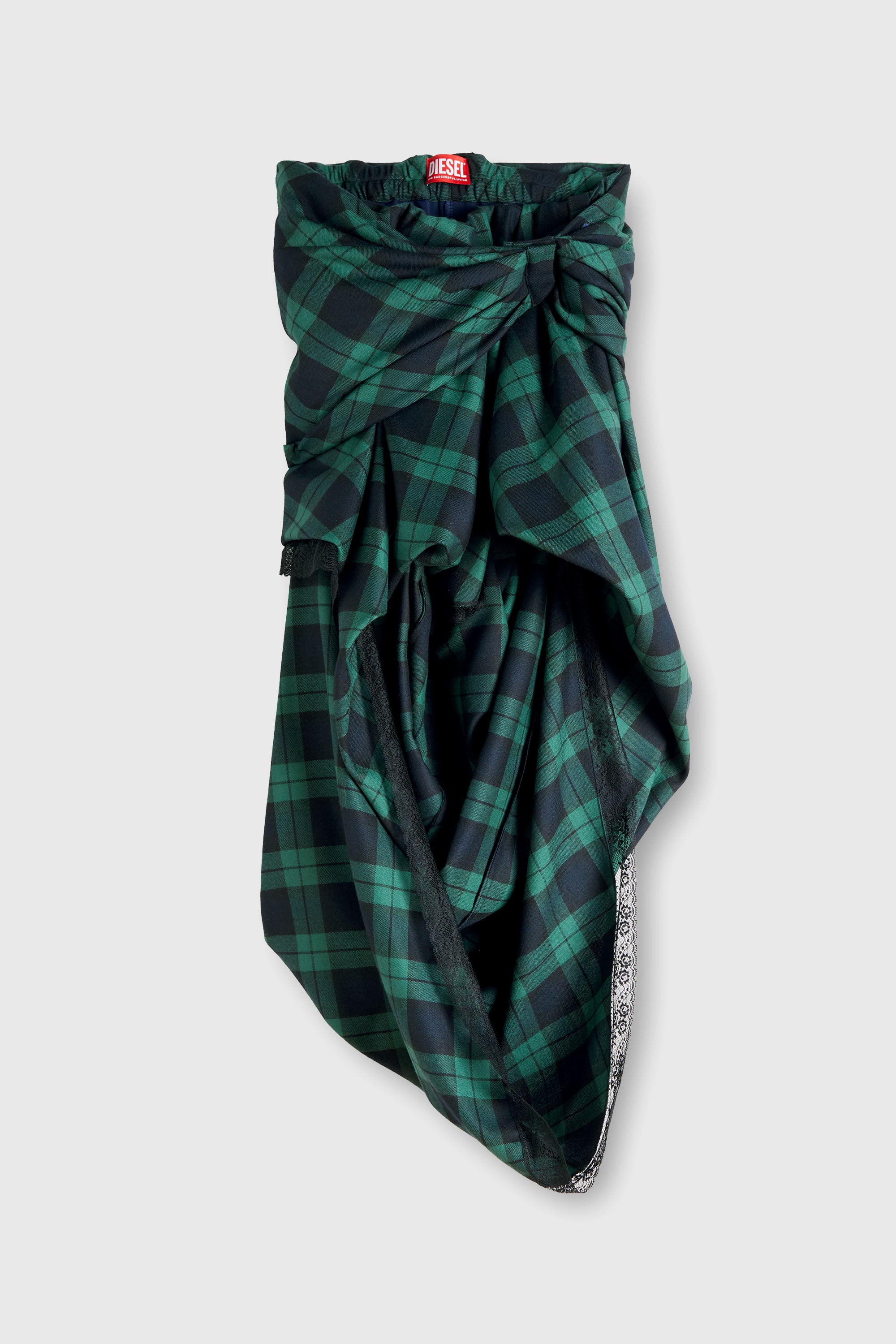 Diesel - O-WINNY, Female's Draped tartan midi skirt with lace trim in Green/Blue - 2