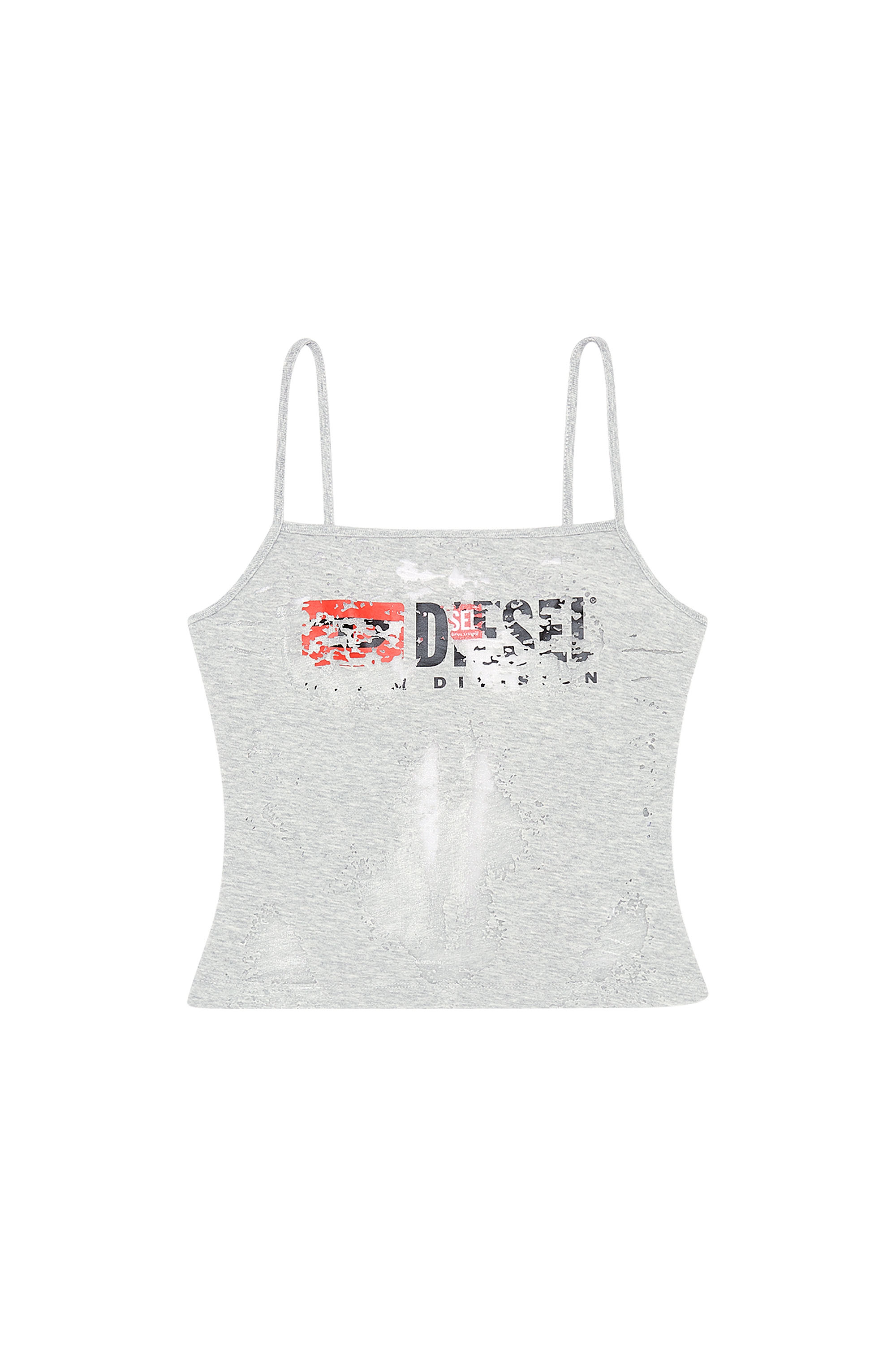 Diesel - T-HOPER-DEVO, Woman's Burnout cami top with sheer panels in Grey - 2
