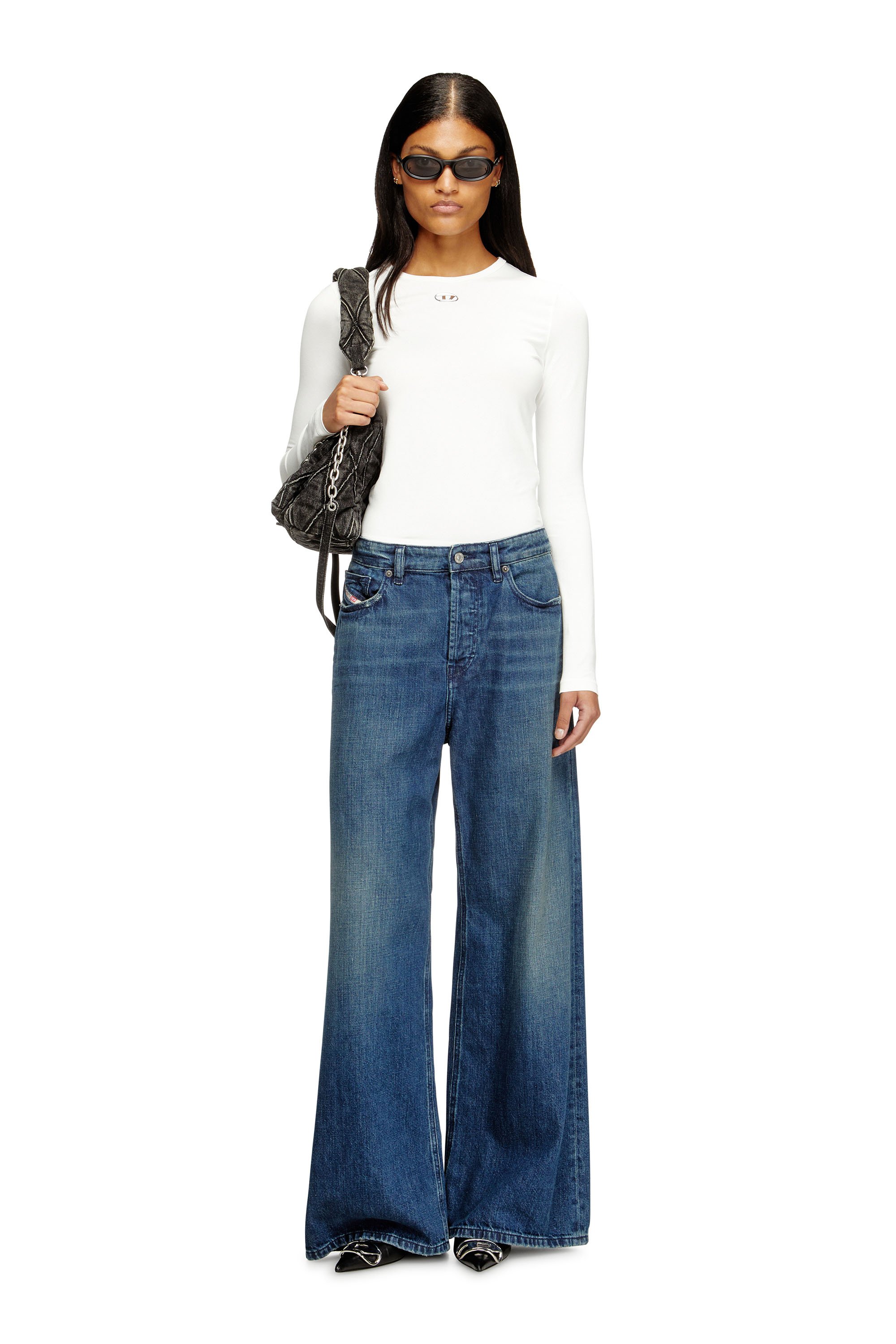 Diesel - T-UNCUTIESLONG-LS-OD, Woman's Cotton sweater with Oval D logo in White - 1