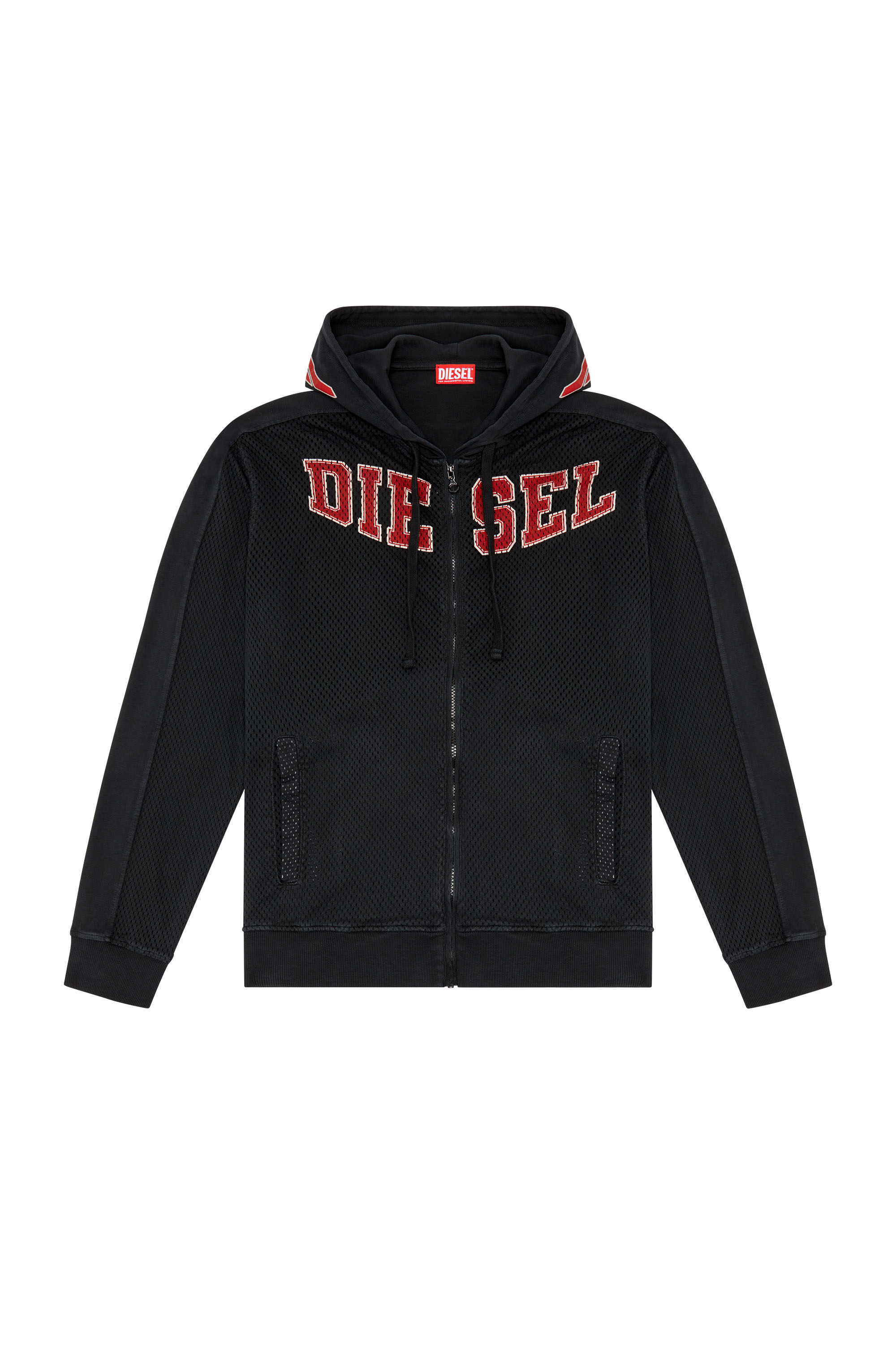 Diesel - S-CREK, Man's Zip-up hoodie with collegiate graphics in Black - 1