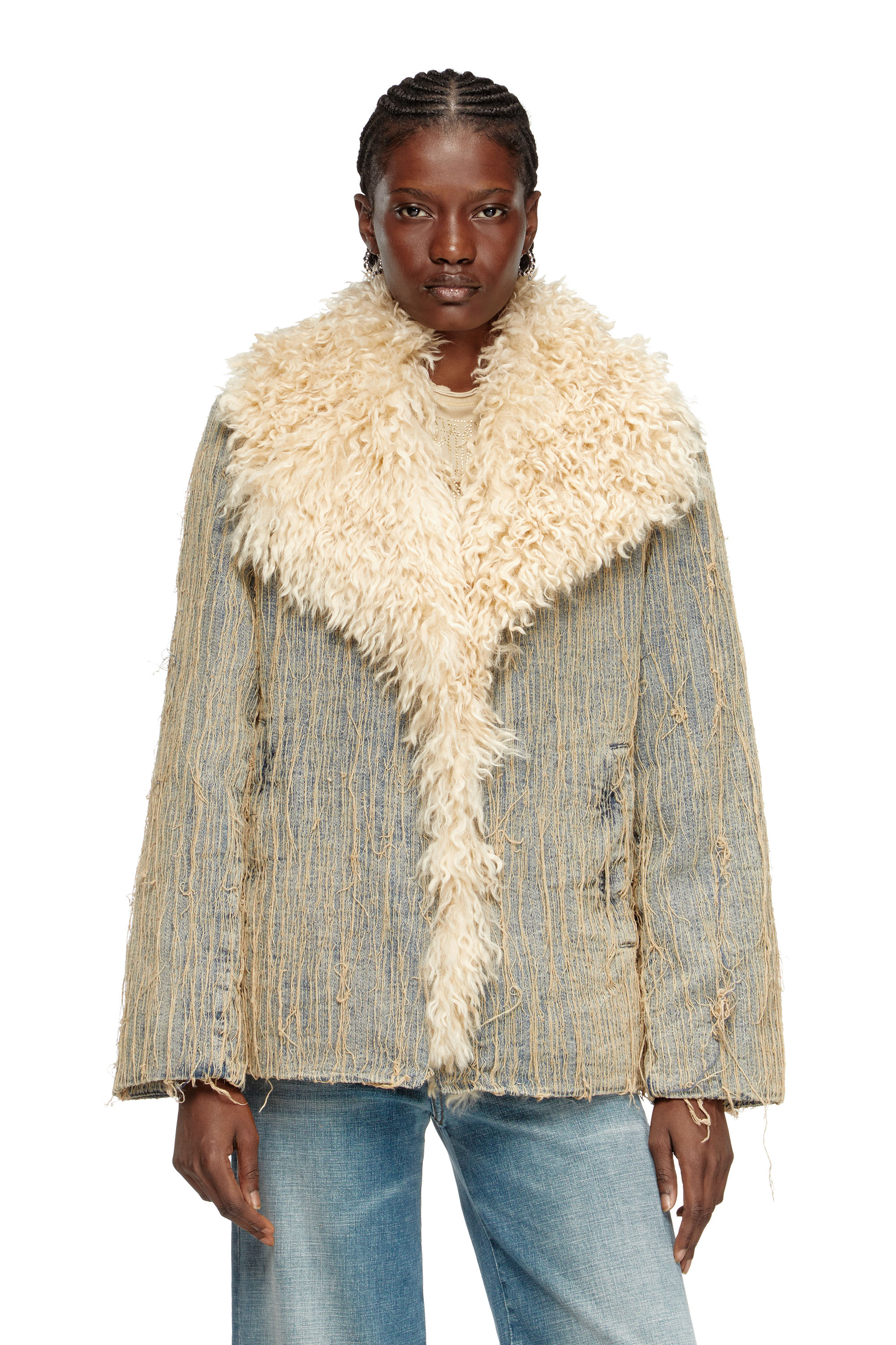 Diesel - DE-ACONIC-S, Veste en denim jacquard à fils flottants Femme in Bleu - 1