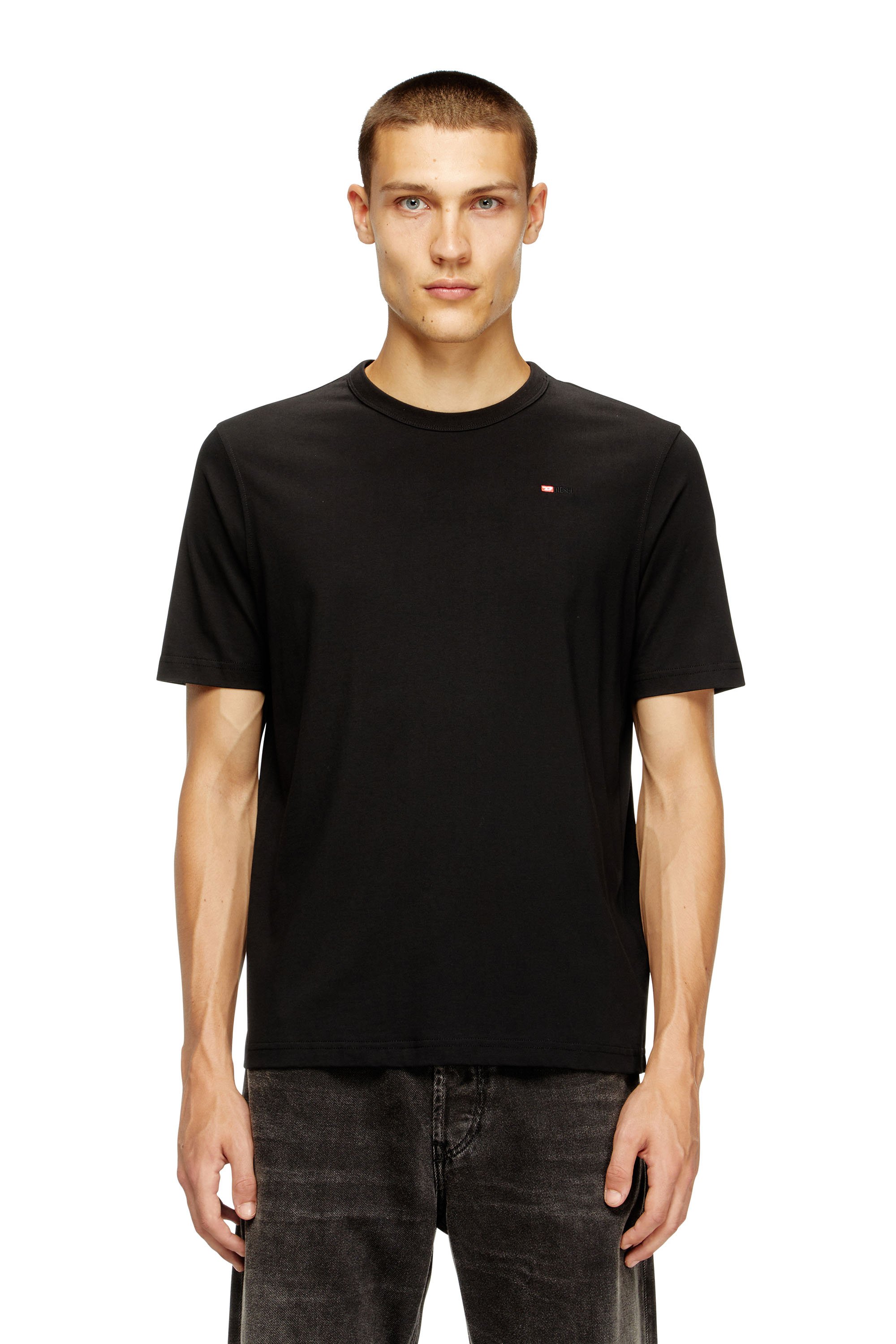 Diesel - T-ADJUST-MICRODIV, Unisex's T-shirt with micro-embroidered logo in Black - 3