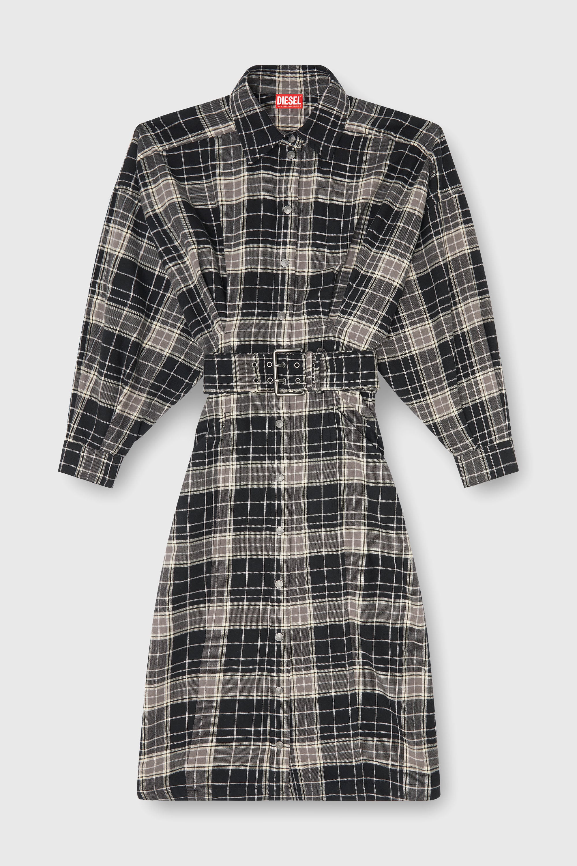 Diesel - D-EDALUS, Vestido midi de franela a cuadros con cintur&oacute;n ancho Mujer in Multicolor - 2