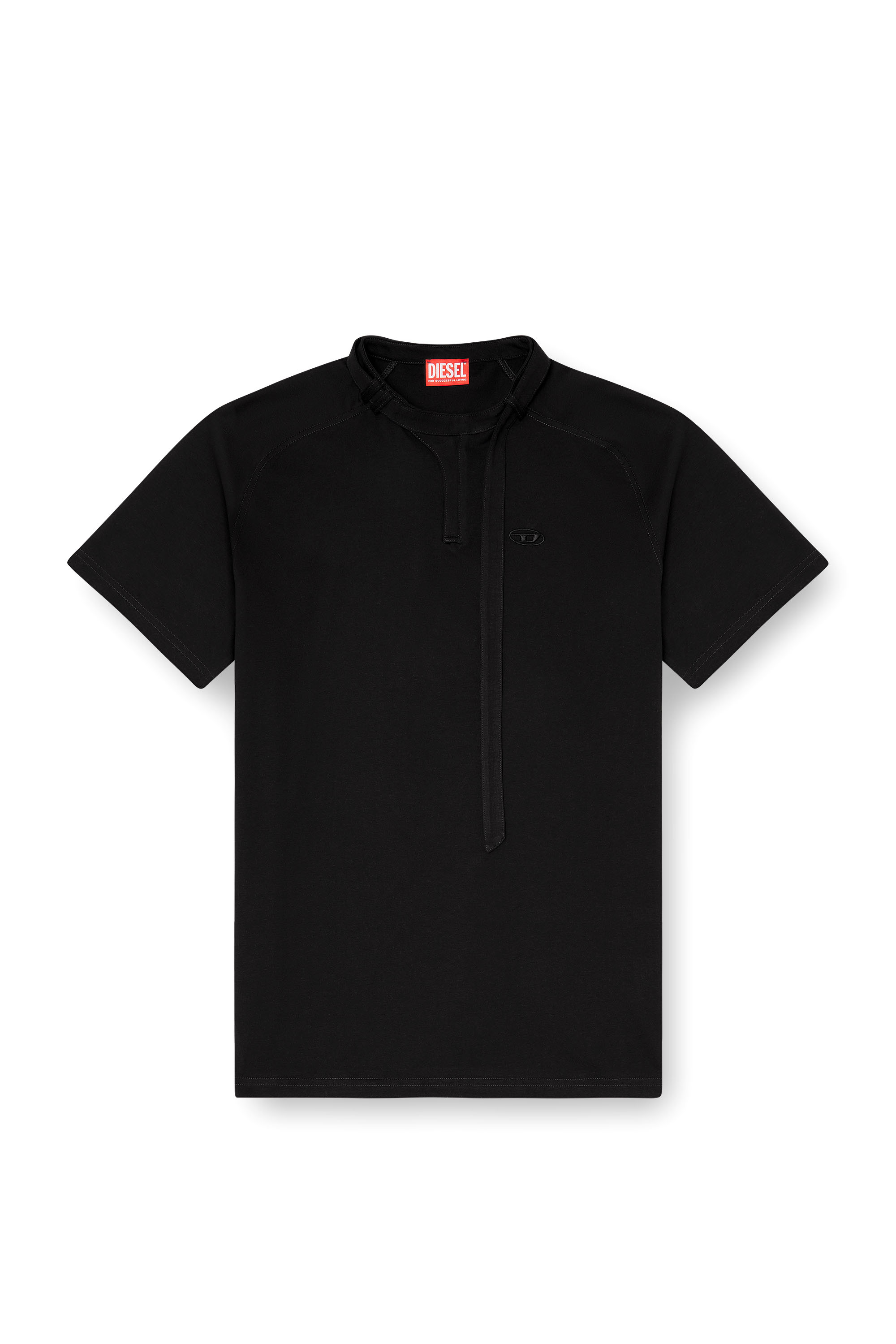 Diesel - T-KAUKO, Male's T-shirt with biker neck strap in Black - 3