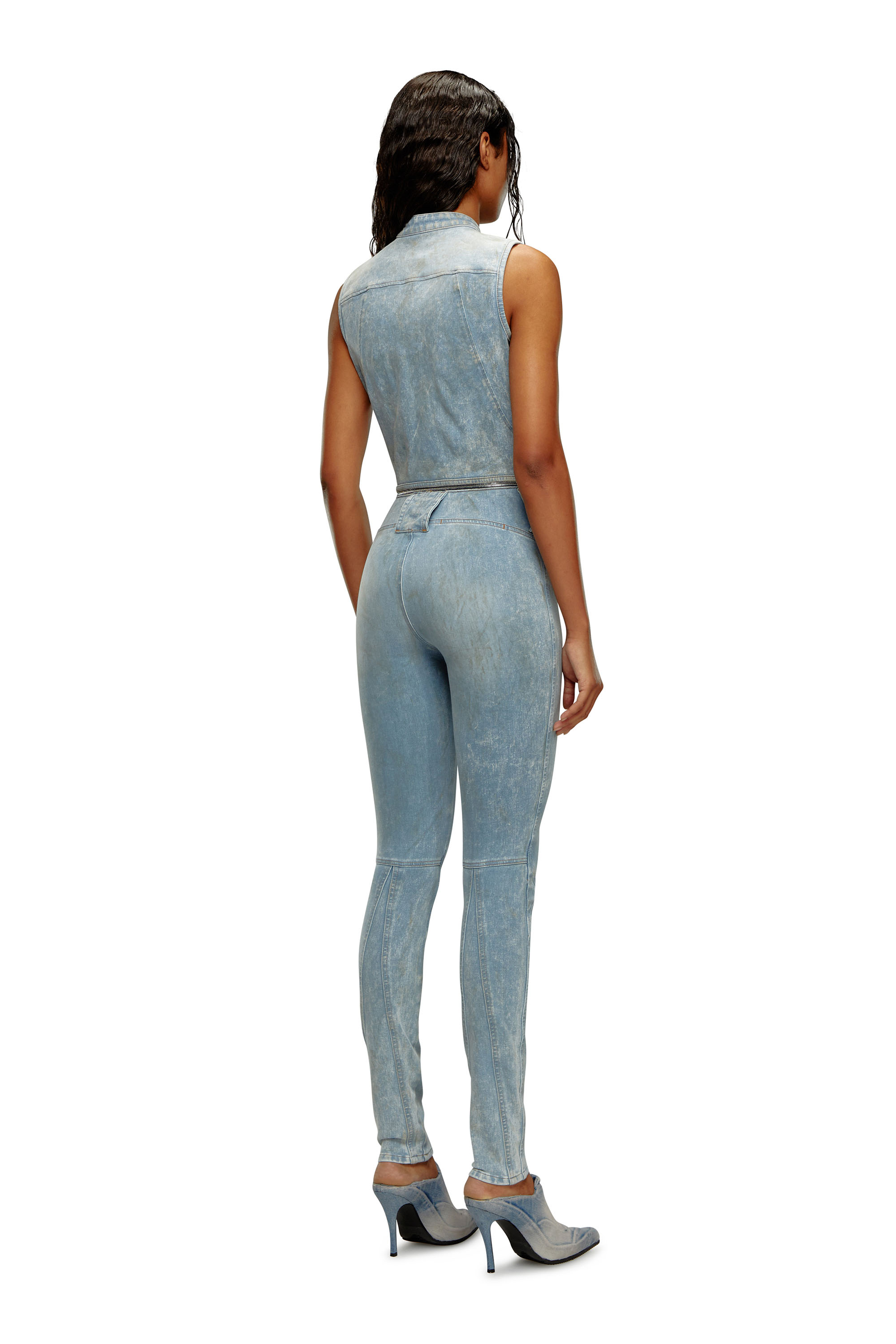 Diesel - DE-NATAISLA-FSE, Woman's Second-skin transformable denim jumpsuit in Light Blue - 4