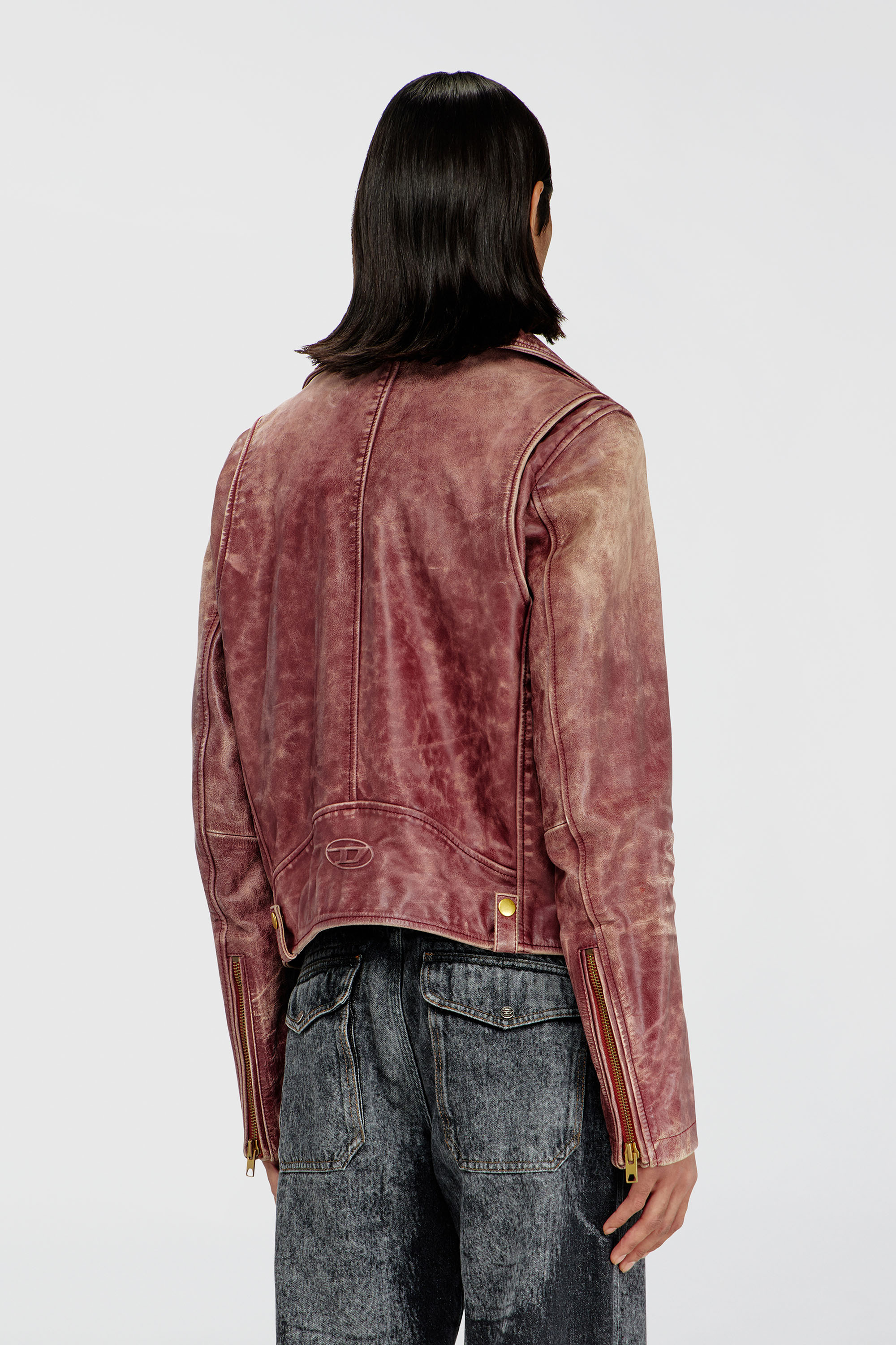 Diesel - L-EON-CJCM, Veste biker en cuir trait&eacute; Homme in Marron - 5
