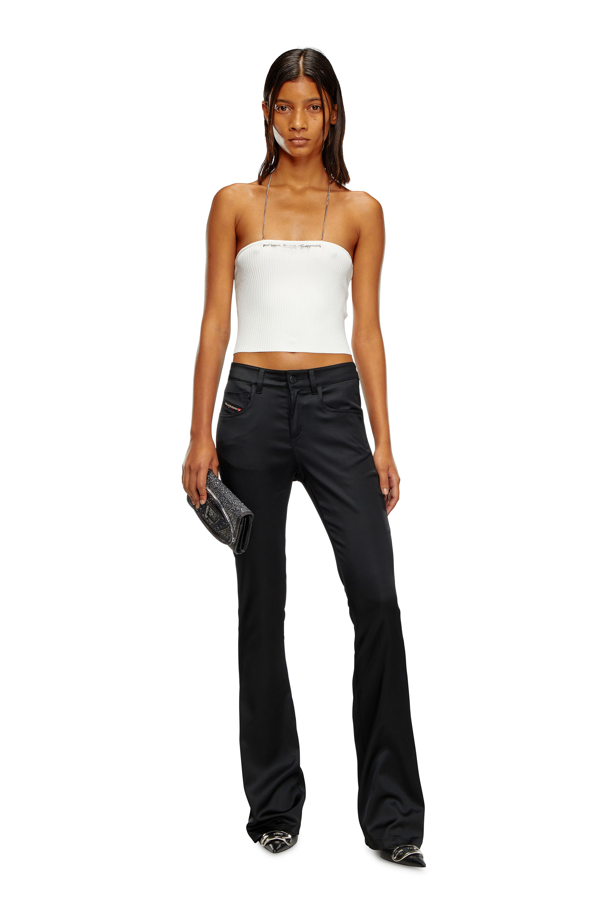 Diesel - M-ANDAS, Woman's Cropped knit top with chain halterneck in White - 1