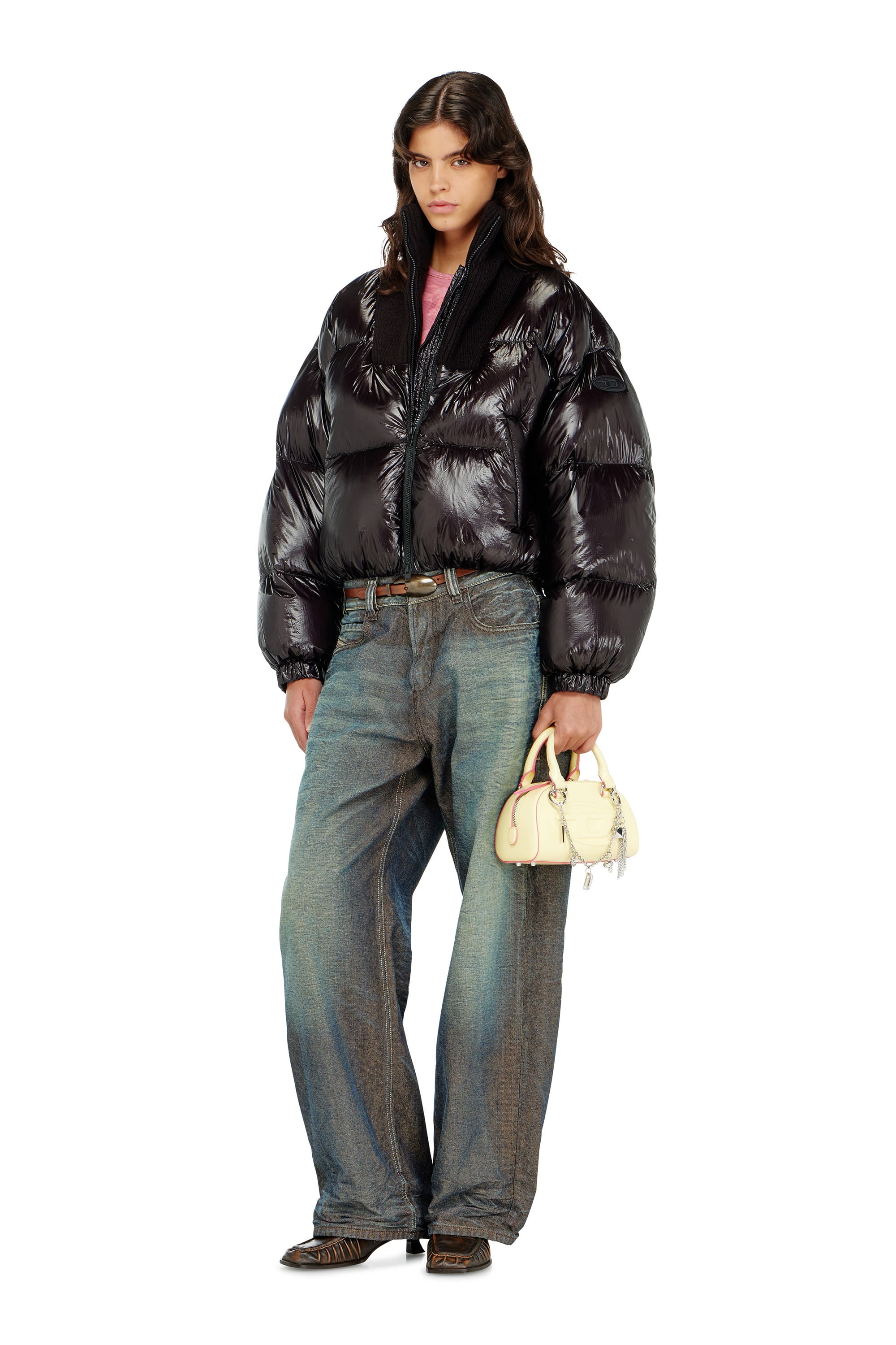 Diesel - W-ARRIOR, Chaqueta acolchada down en ripstop con cuello de punto Mujer in Negro - 2