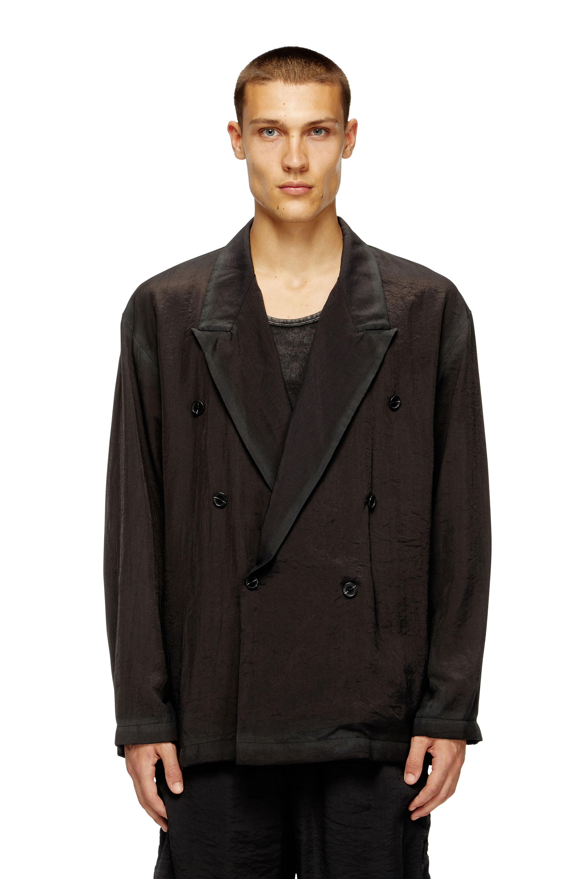 Diesel - J-KEYSERY, Male's Double-breasted blazer in wrinkled shell in Black - 1