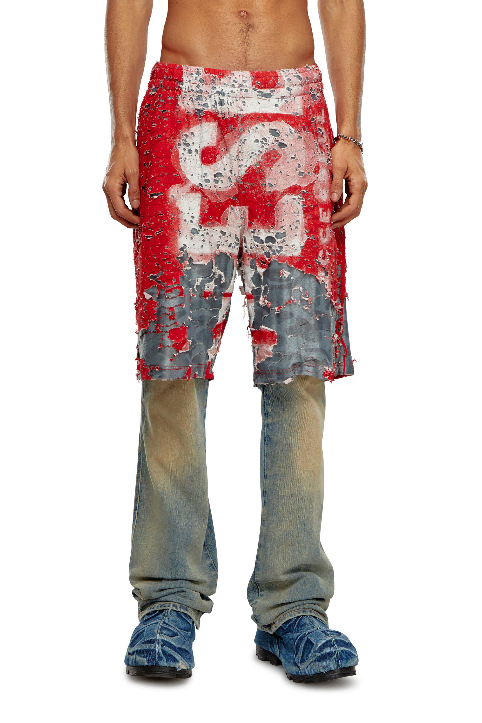 Diesel - P-EEL, Short &agrave; logo en jersey destroy Homme in Polychrome - 3