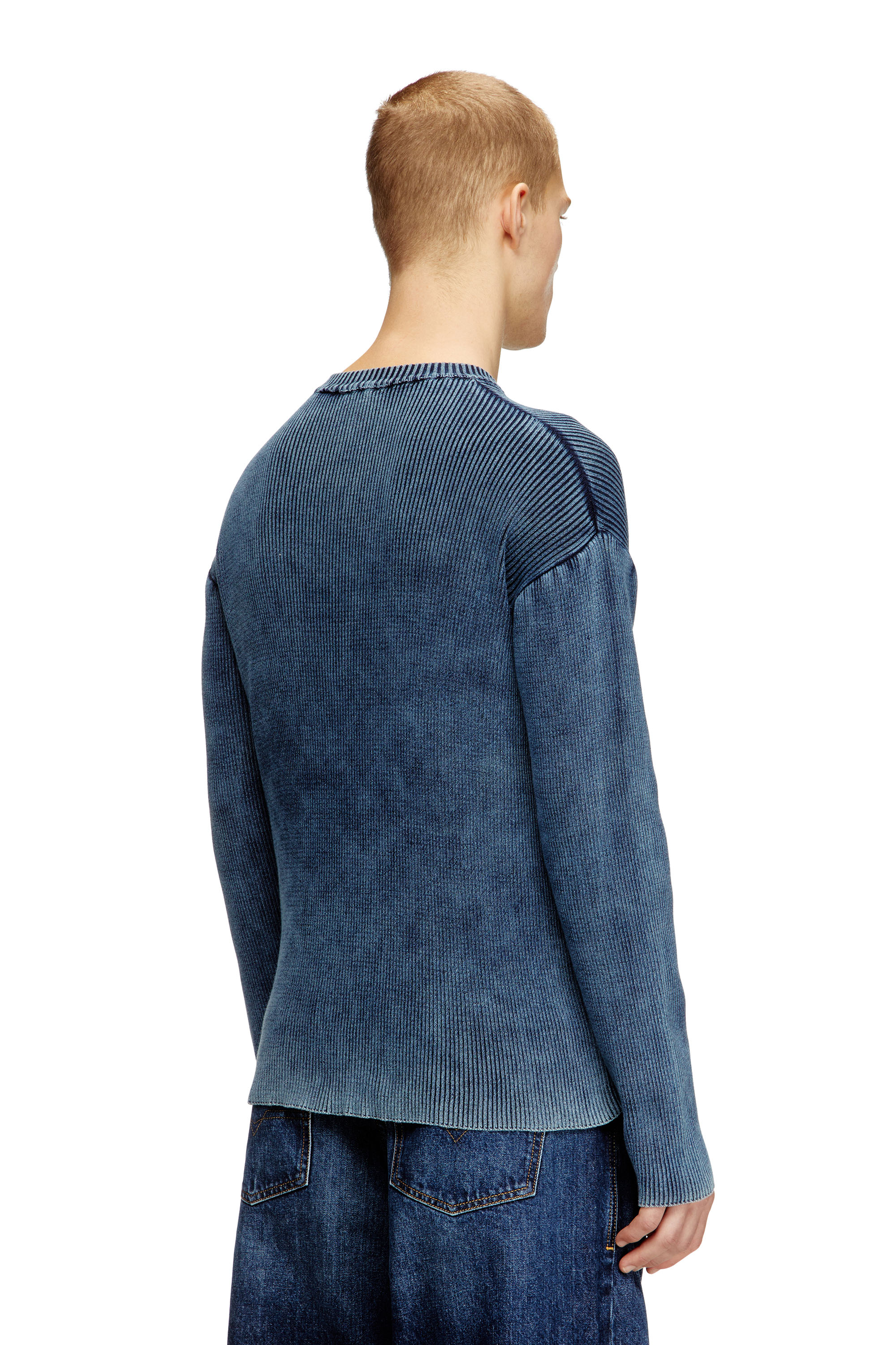 Diesel - K-DARREN-D, Jersey canalé con aberturas y placa Oval D Hombre in Azul marino - 4