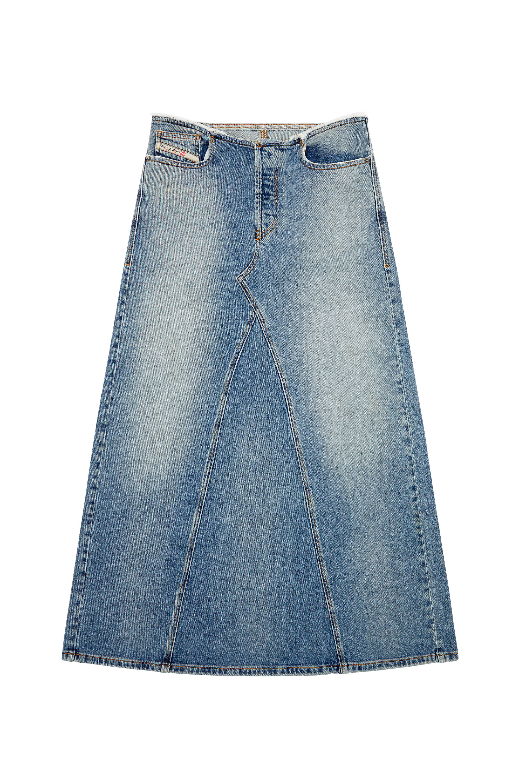 Diesel - DE-PAGO-S, Female's Long skirt in comfort denim in Medium Blue - 3