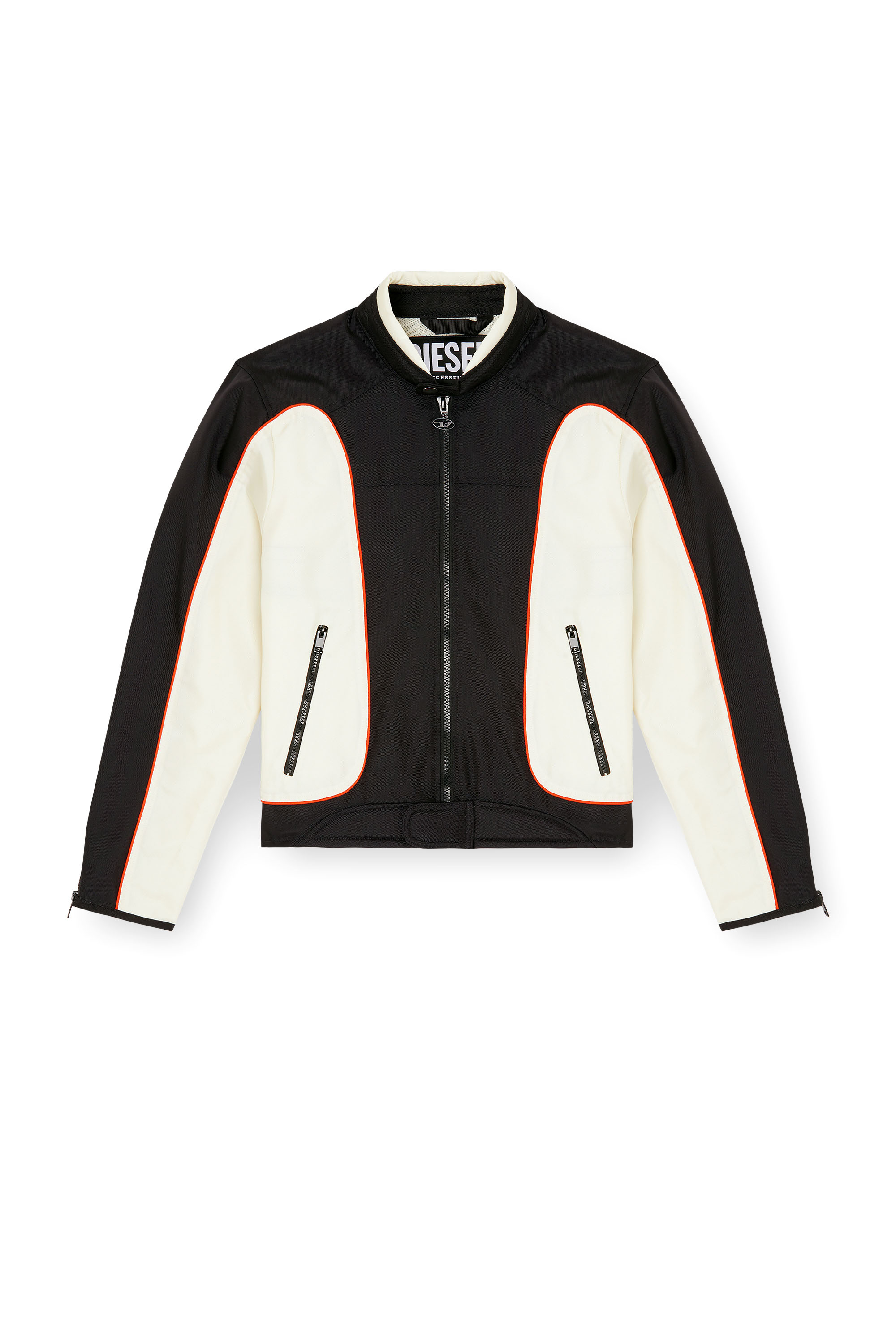 Diesel - J-BLINK-A, Male's Colour-block biker jacket with piping in White/Black - 2