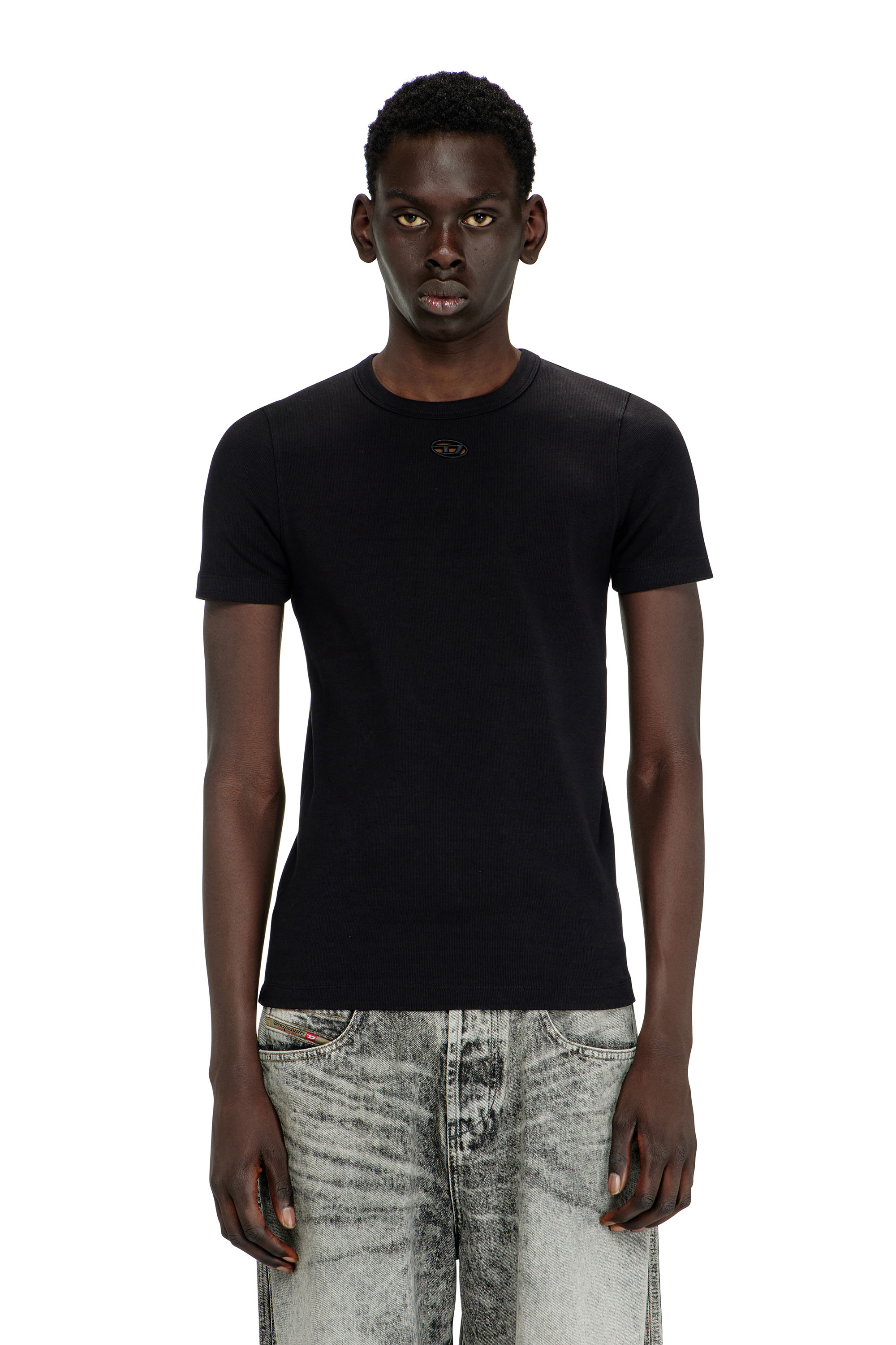 Diesel - T-RIBBER-DCO, Male's Slim short-sleeve top with laser cut Oval D in Black - 3