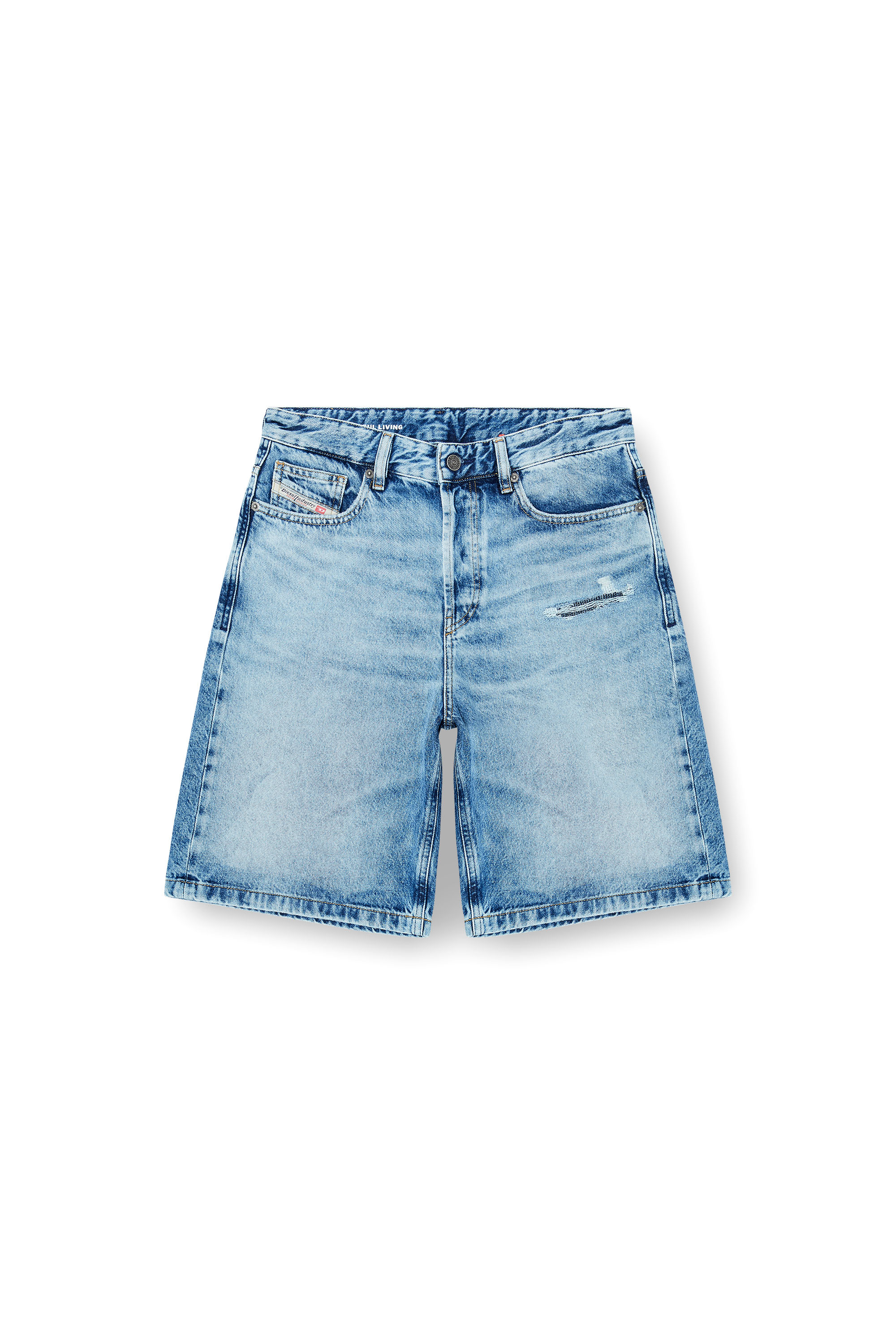 Diesel - DE-SIRE-SHORT, Shorts Relaxed en denim fluido con abrasiones Mujer in Azul marino - 3