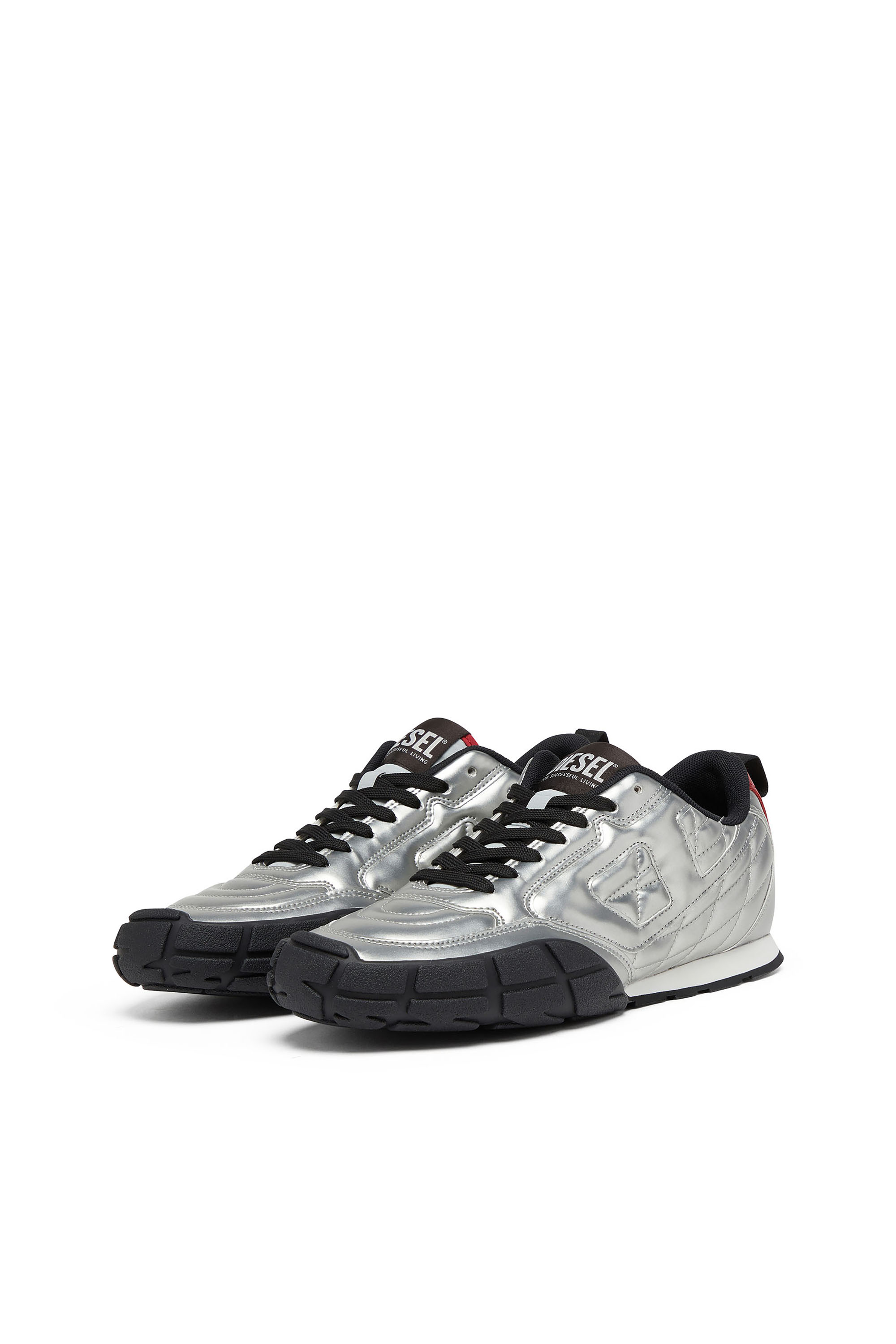 Diesel - S-PAGODHA LOW W, Woman's S-Pagodha-Quilted metallic sneakers in Silver/Black - 3