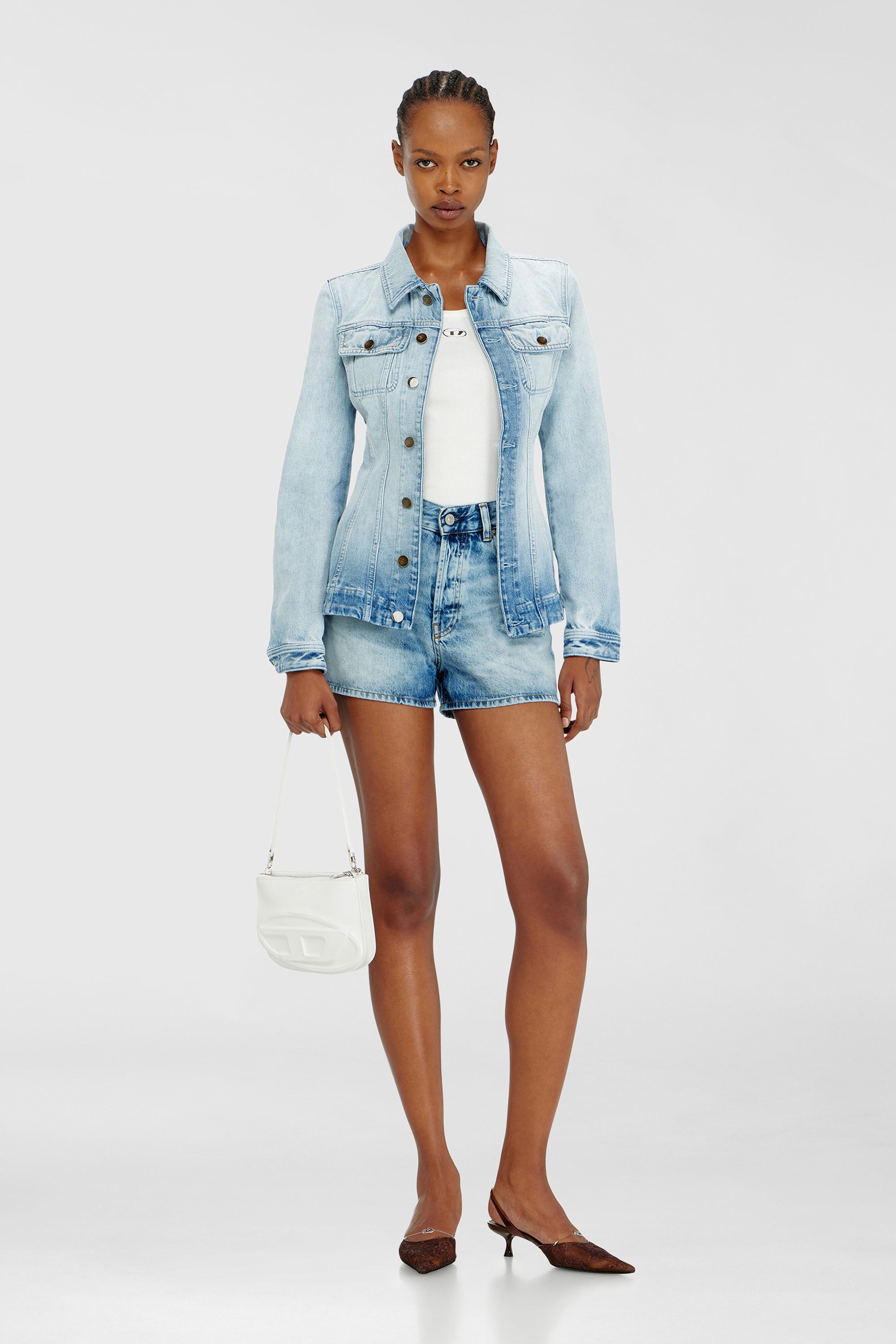 Diesel - DE-HELIOS, Woman's Shorts in fluid denim with abrasions in Light Blue - 2
