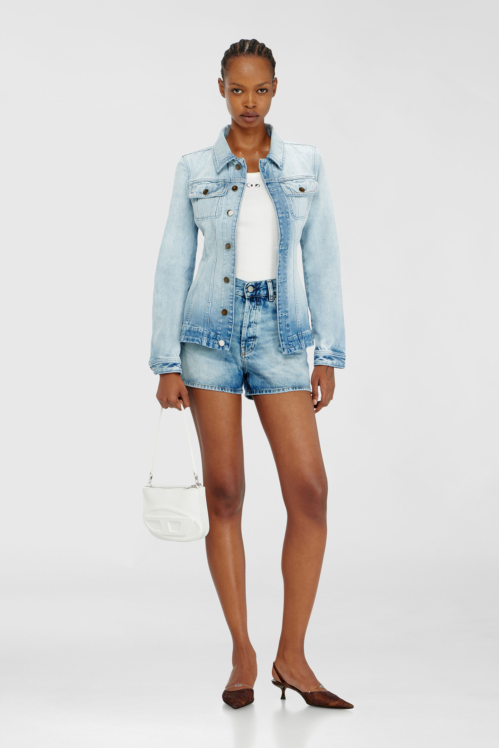 Diesel - DE-HELIOS, Woman's Shorts in fluid denim with abrasions in Light Blue - 1