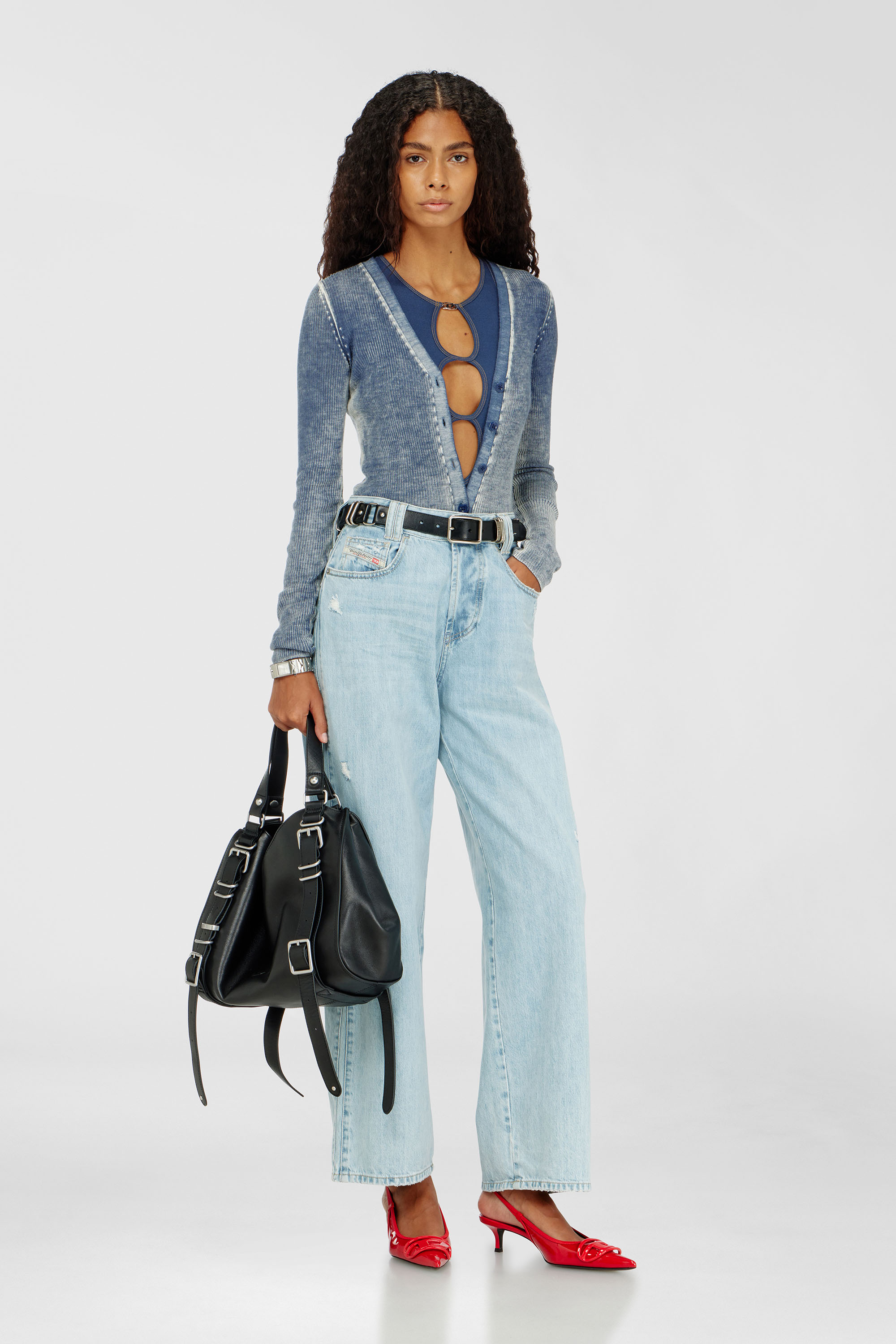 Diesel - COSIMA-DNM, Female's Cut-out bodysuit in ribbed stretch cotton in Blue - 5