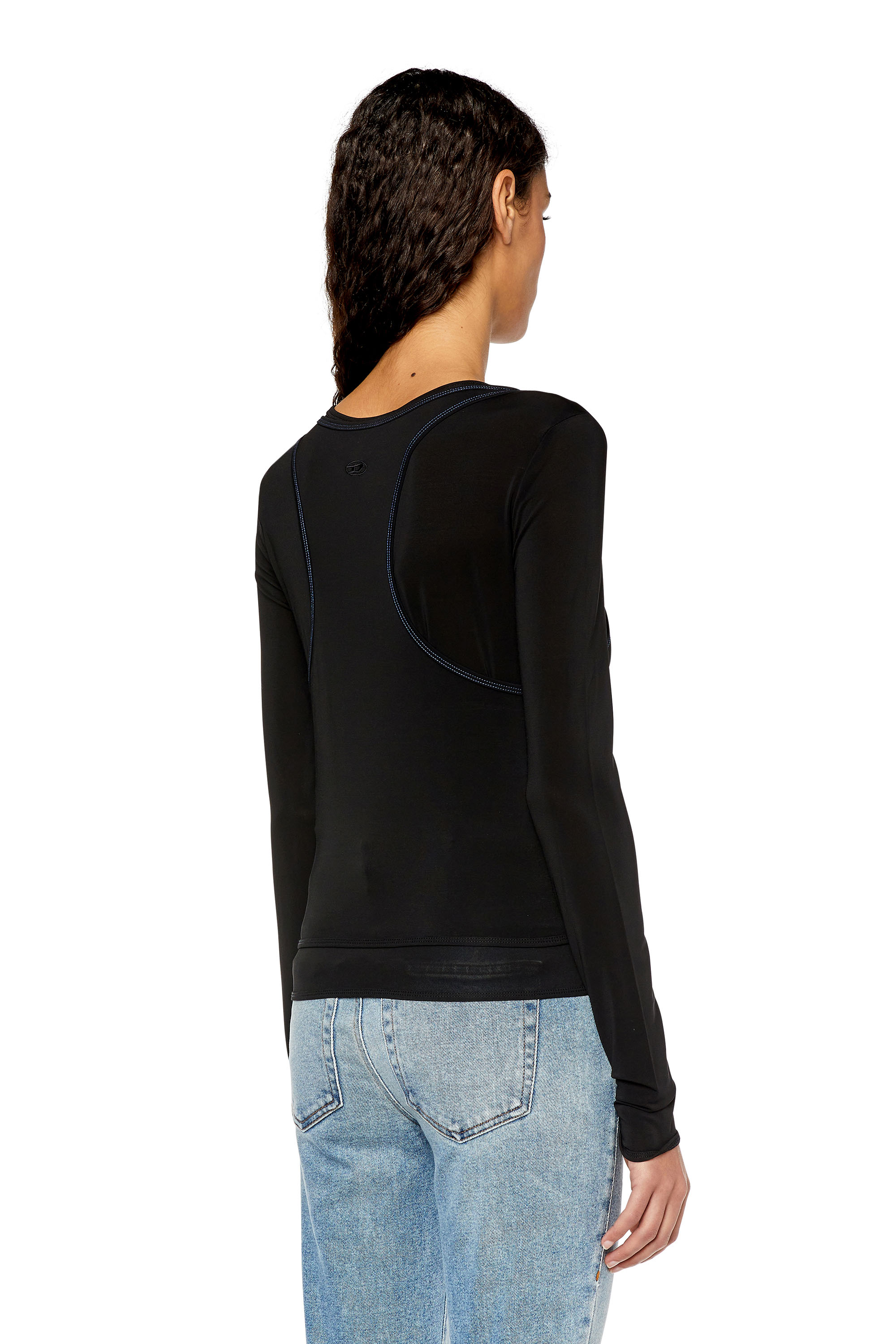 Diesel - T-OLAY, Top superpos&eacute; avec d&eacute;coupe sur le devant Femme in Noir - 5