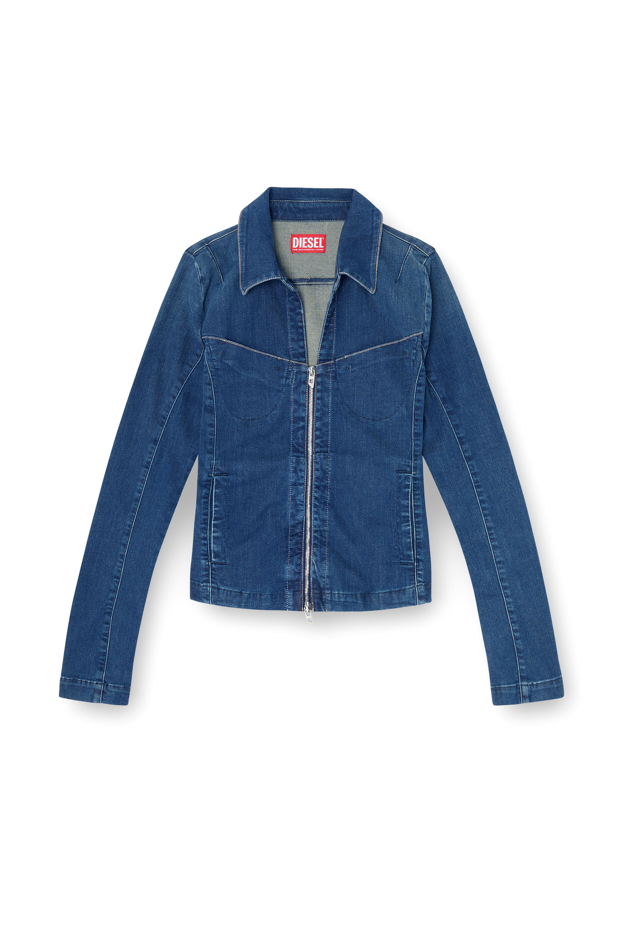 Diesel - DE-QUINOR-S1, Camisa con cremallera completa en denim Mujer in Azul marino - 4