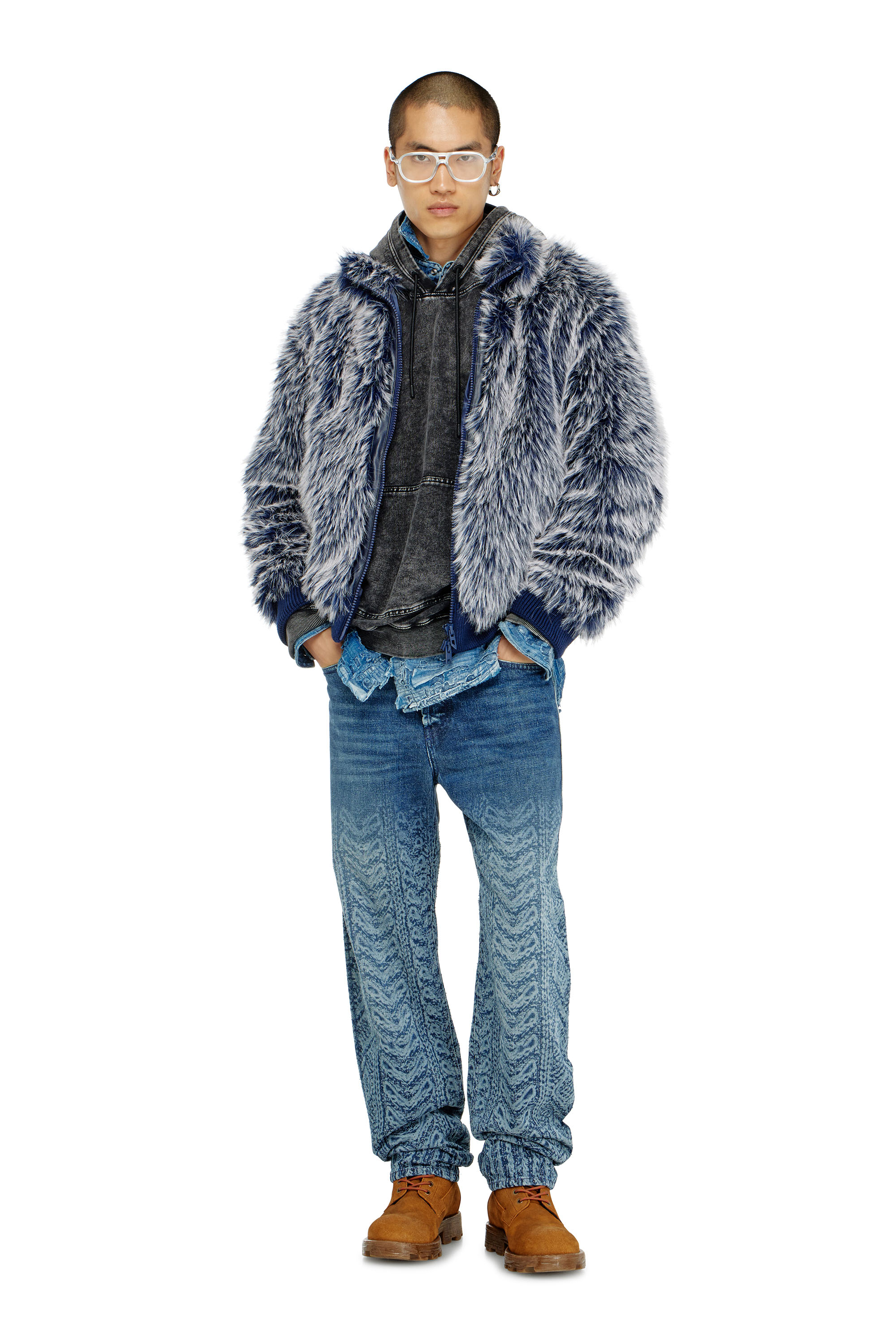 Diesel - S-BOXT-HOOD-TUK, Man's Treated denim-effect hoodie in Dark grey - 2