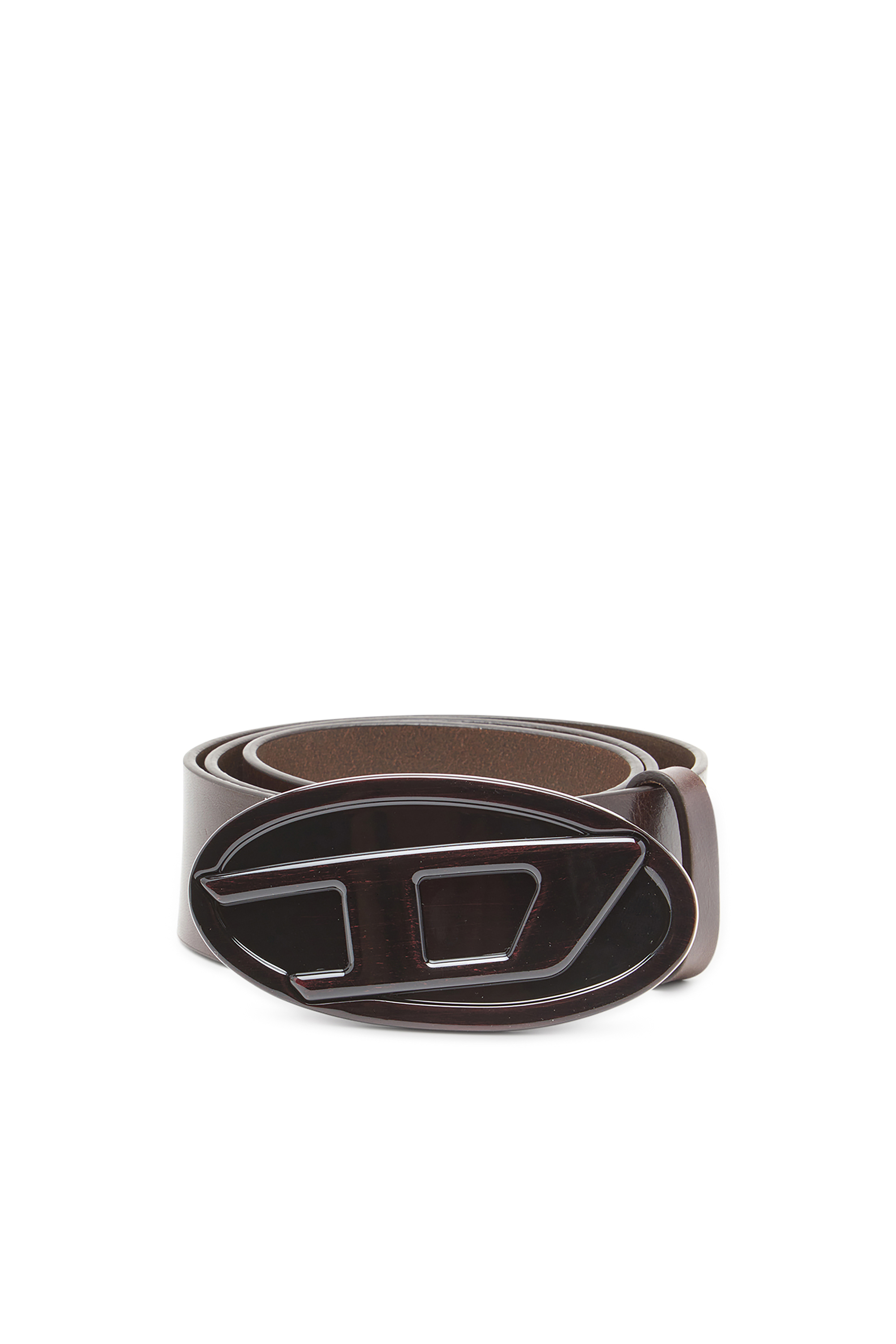 Diesel - B-1DR 2.0, Female's 4cm leather belt with glossy Oval D buckle in Brown - 1