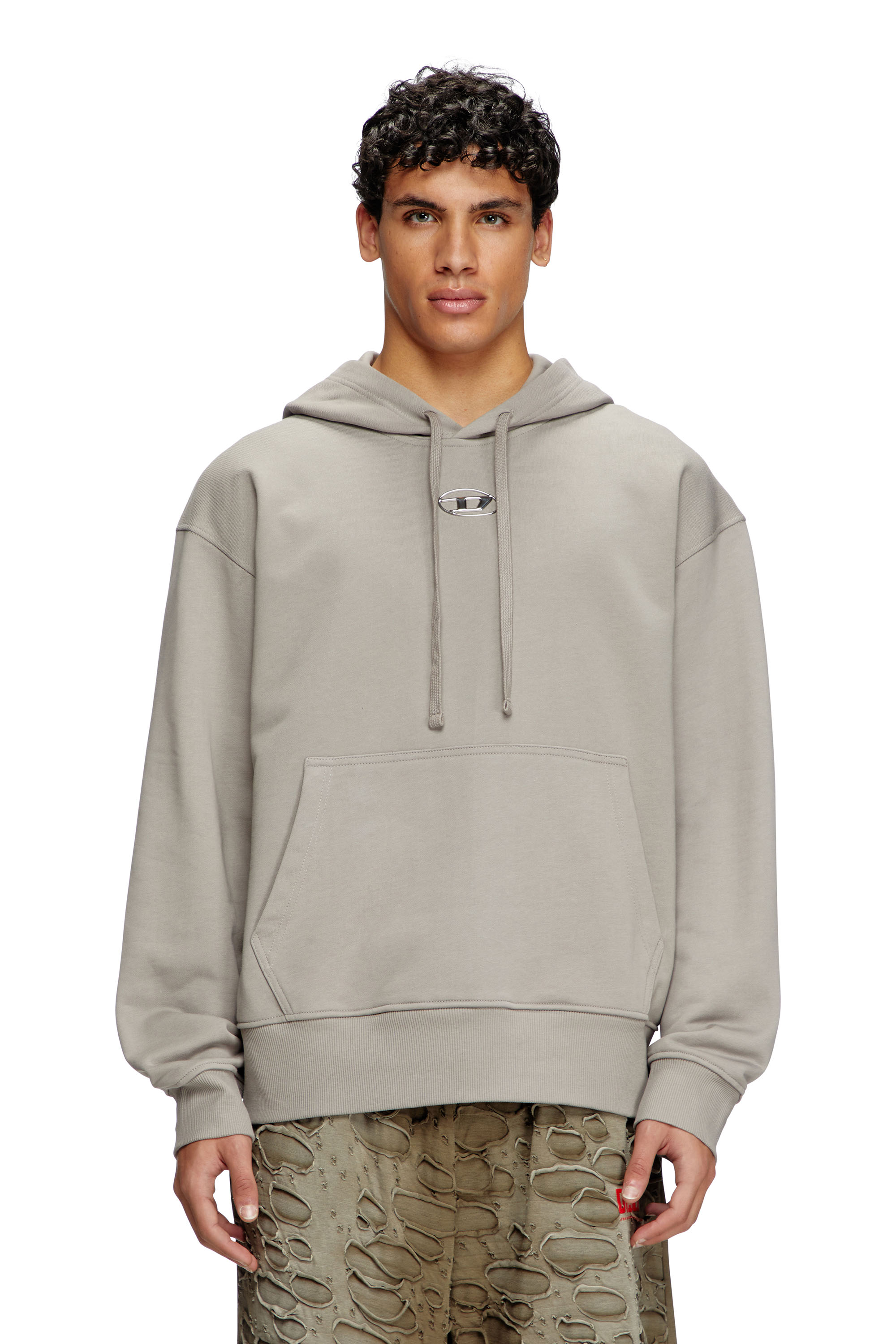 Diesel - S-MACS-HOOD-OD, Sweat-shirt à capuche oversize avec logo métallisé Homme in Gris - 3