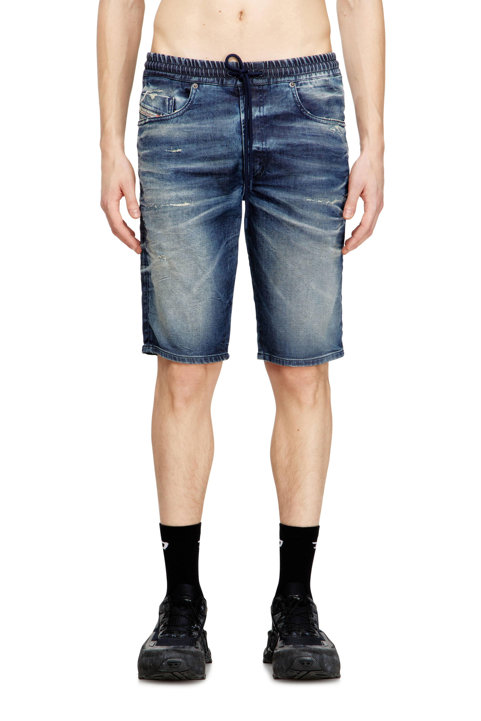 Diesel - 2033 D-KROOLEY-SHORT JOGG, Man's Slim fit shorts in treated JoggJeans in Dark Blue - 1