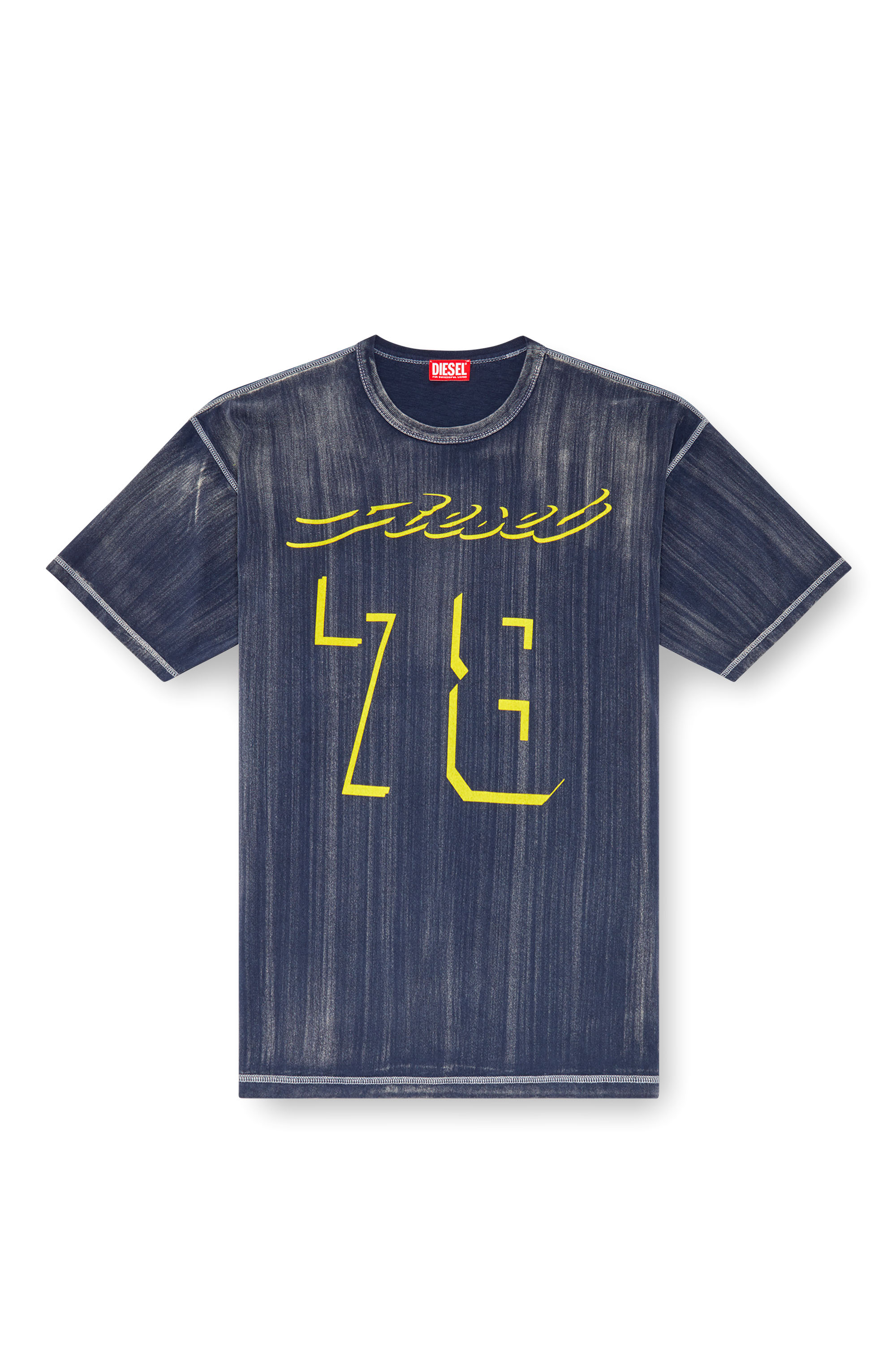 Men's Treated T-shirt with flocked logo | Blue | Diesel