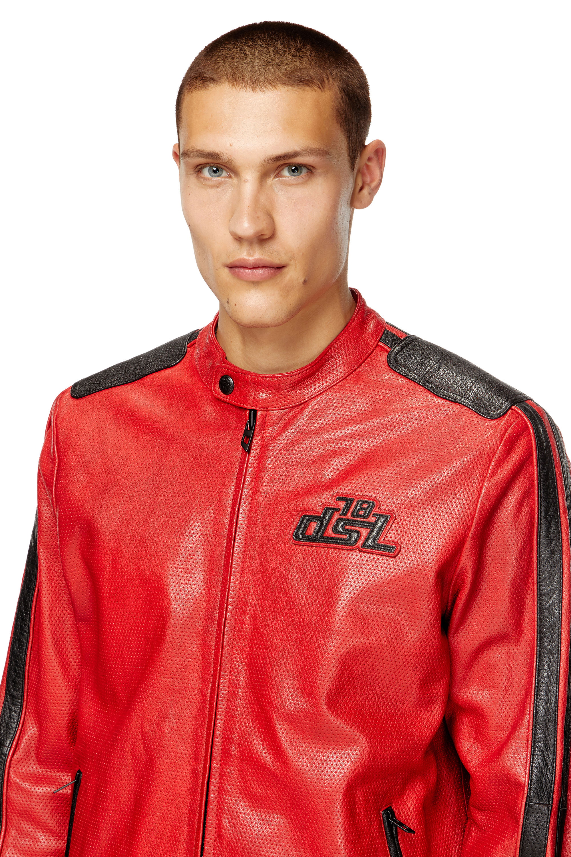 Diesel - L-POP, Veste de motard en cuir perforé Mixte in Rouge - 4