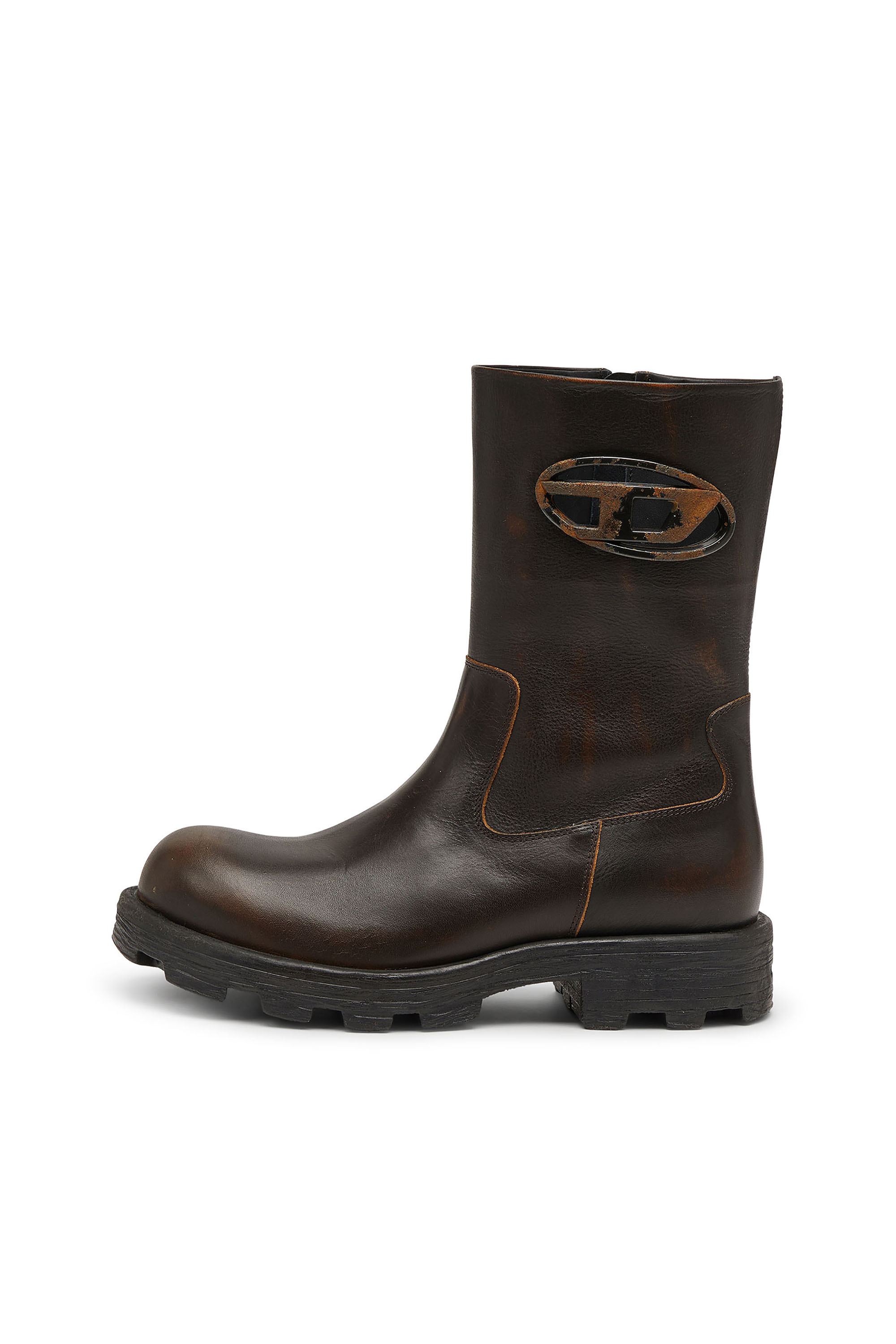 Diesel - D-HAMMER BKR D W, D-Hammer-Bottes en cuir découpées avec ferrures oxydées Femme in Marron - 8