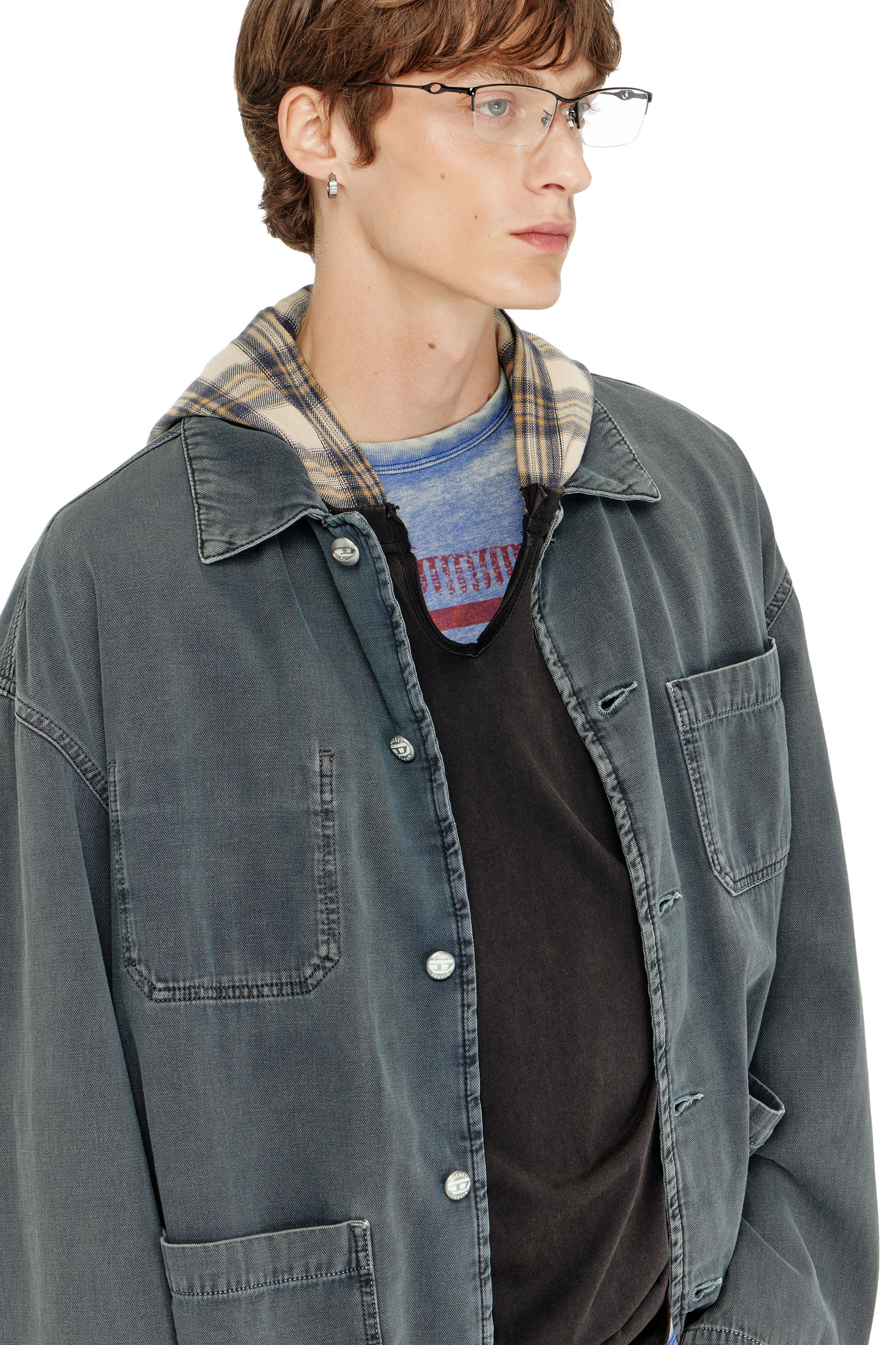Diesel - D-STACK-U, Chaqueta estilo utility de denim te&ntilde;ido Unisex in Gris - 4