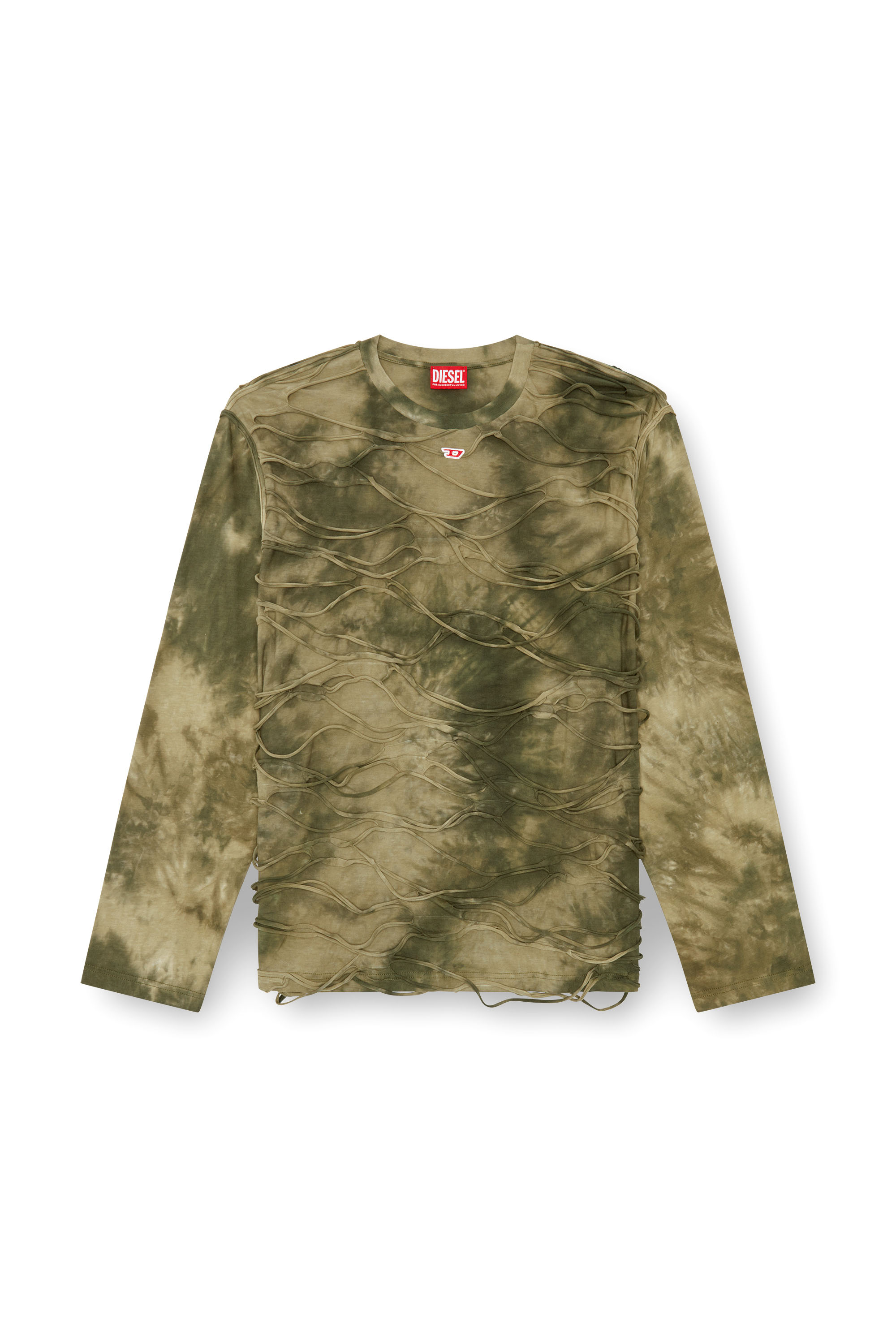 Diesel - T-CRANET-LS, Male's Long-sleeve T-shirt with floating strands in Military Green - 3