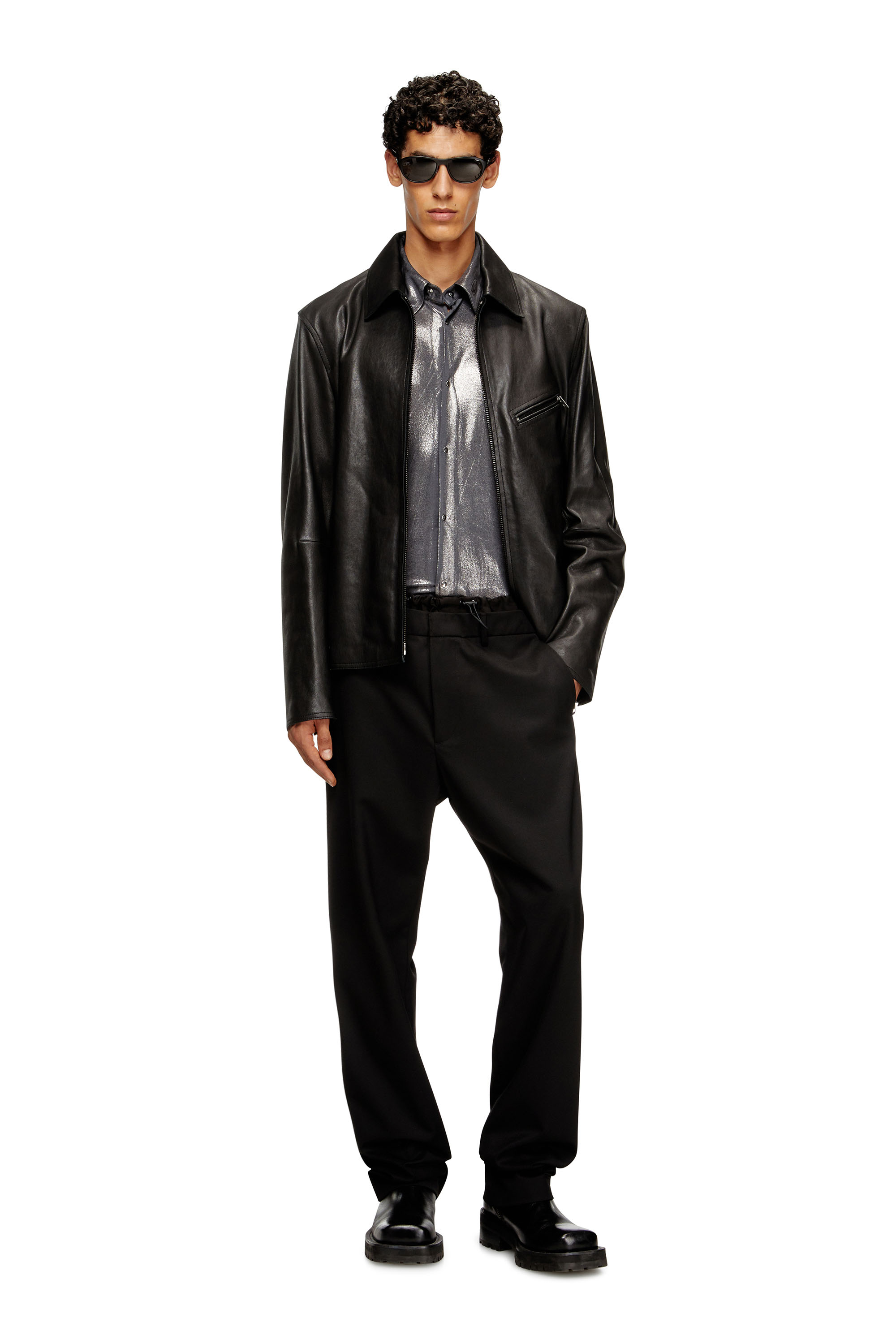 Diesel - P-OWERS, Male's Wool blend pants with elastic waistband in Black - 1