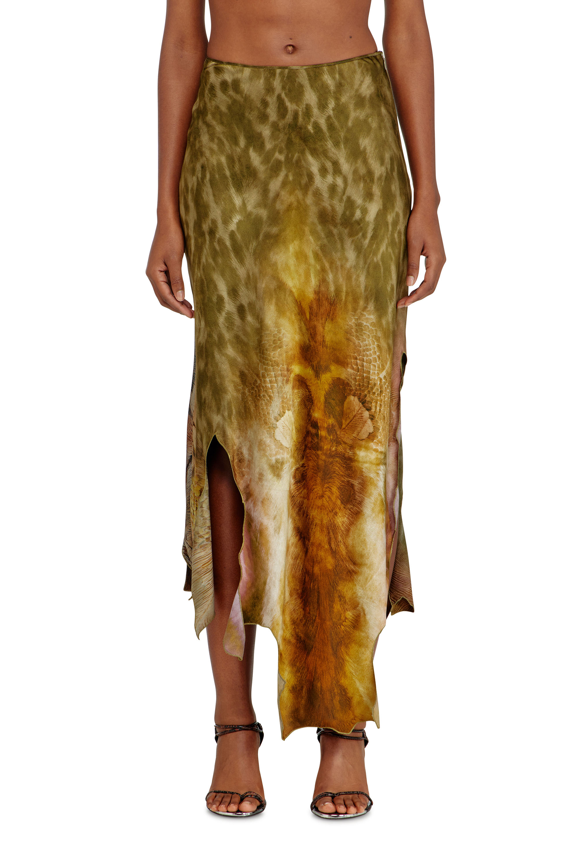 Diesel - O-TORN, Woman's Long asymmetrical skirt in printed satin in null - 2